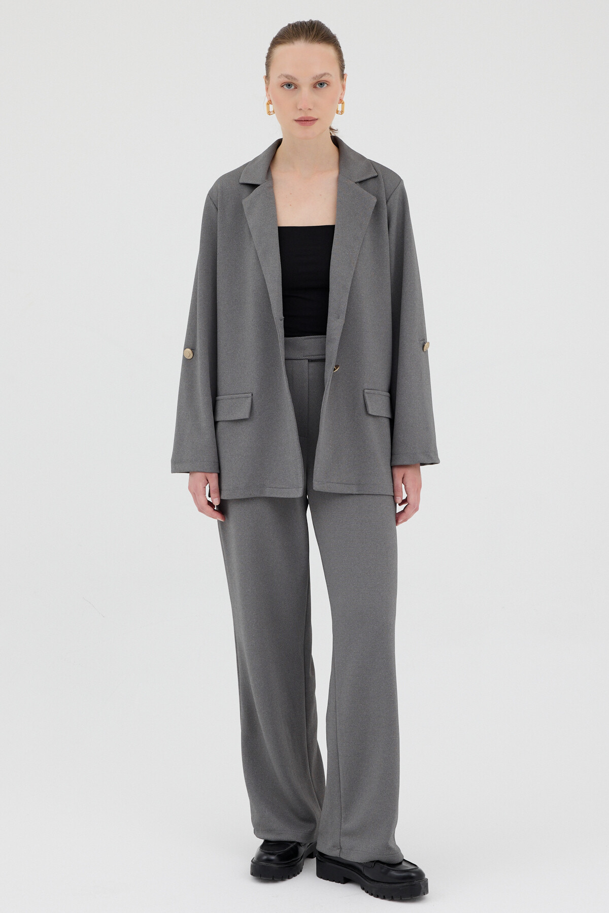 Antrasit Kadın Ceket ve Pantolon Takımı 8134A - 1
