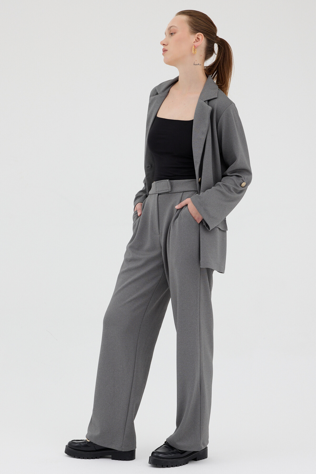 Antrasit Kadın Ceket ve Pantolon Takımı 8134A - 2