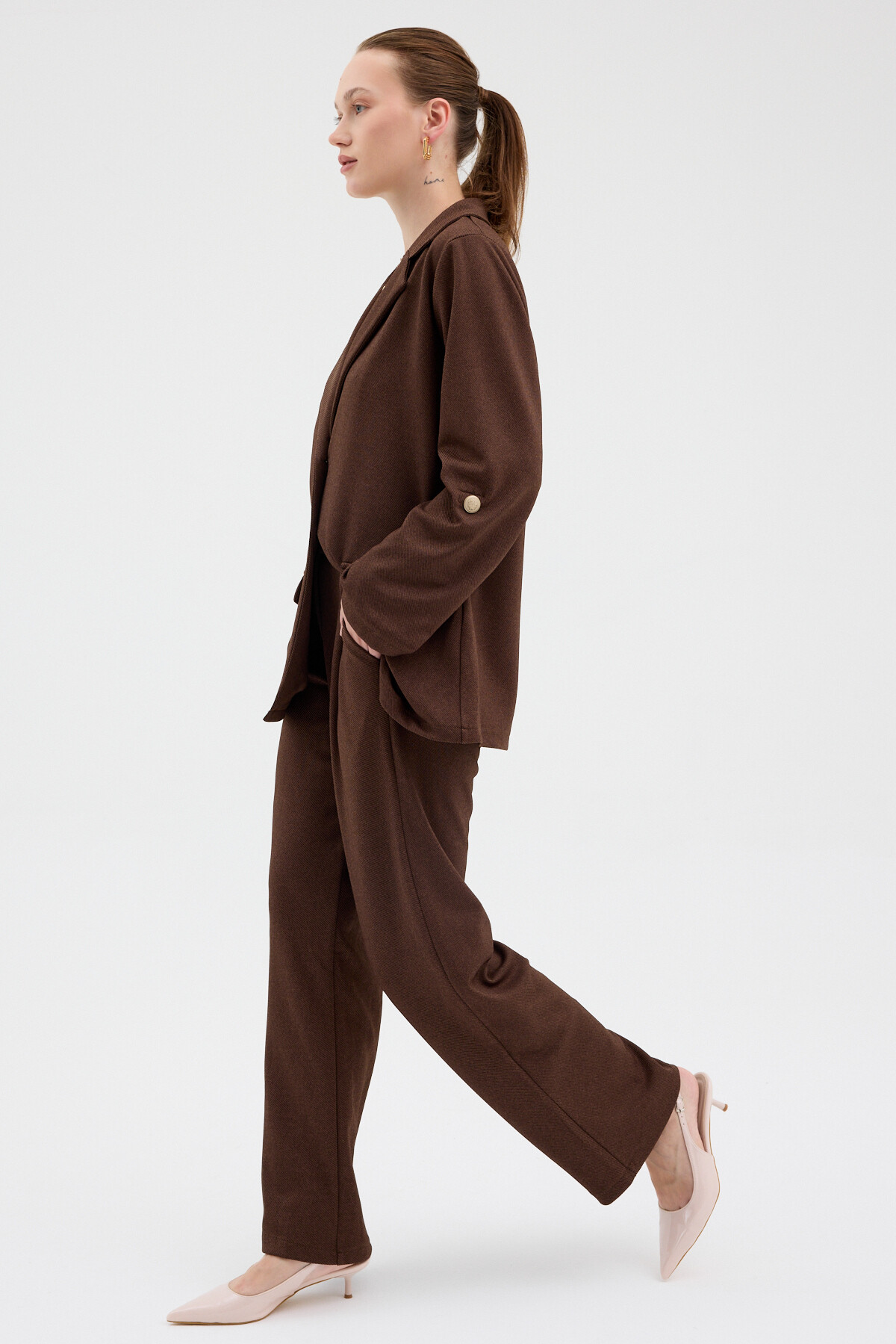 Kahve Kadın Ceket ve Pantolon Takımı 8134A - RAYS