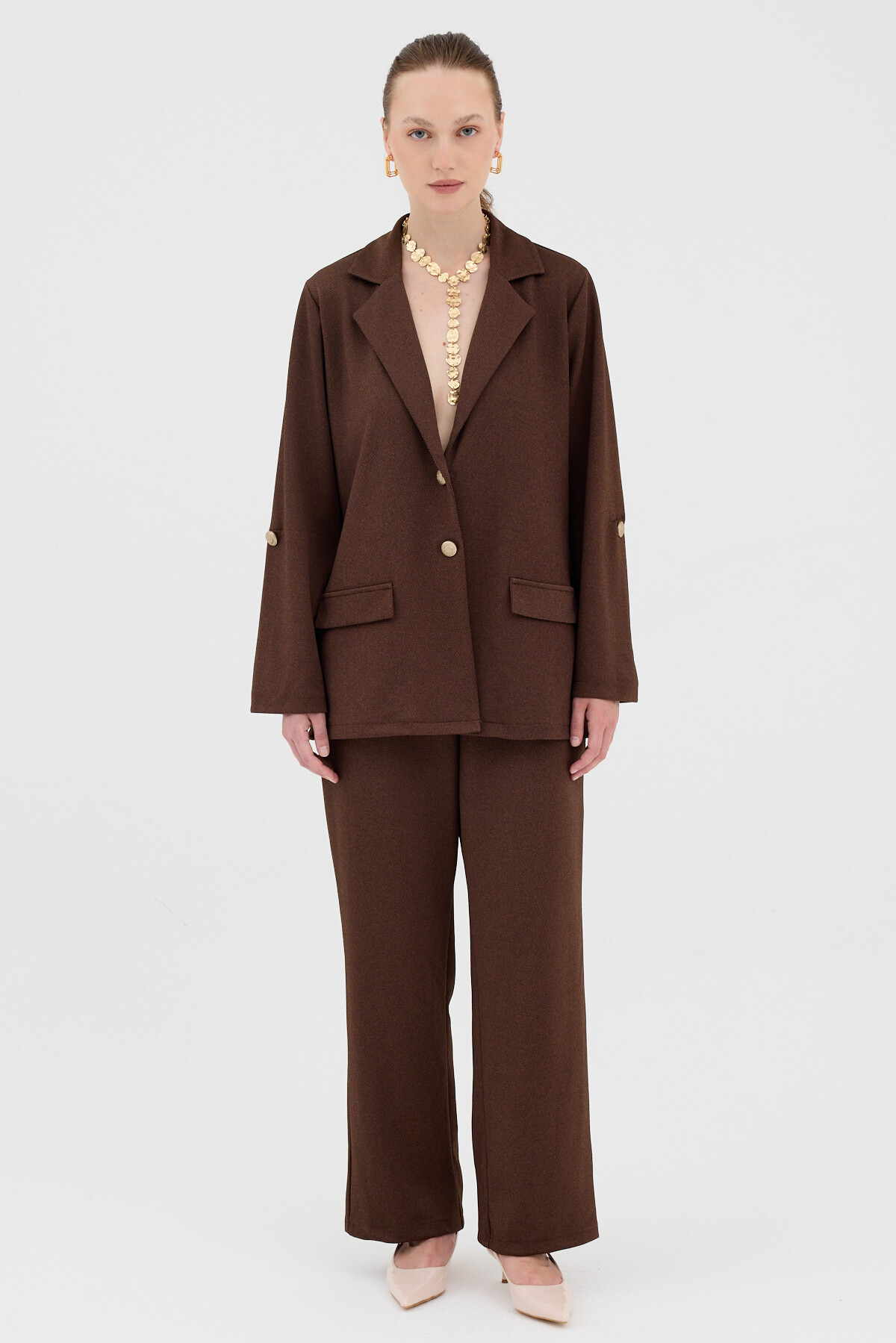Kahve Kadın Ceket ve Pantolon Takımı 8134A - RAYS