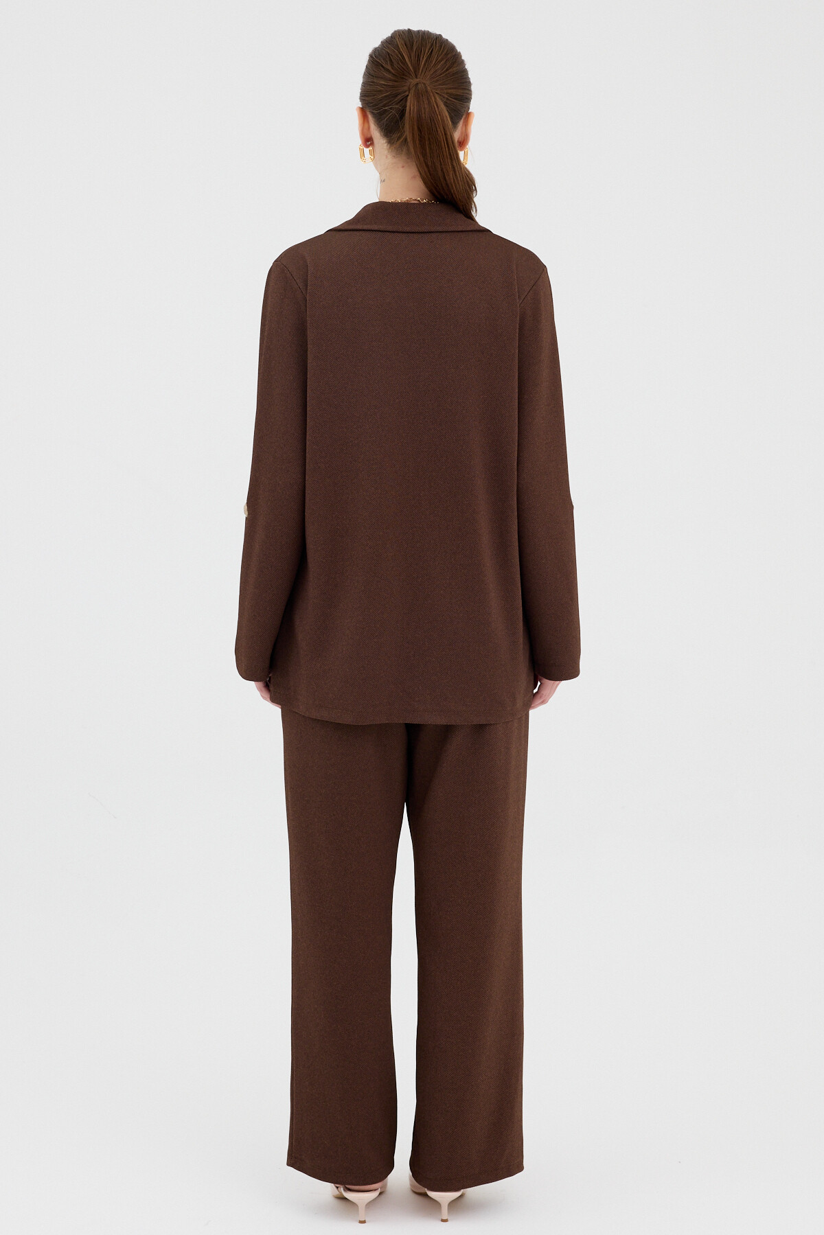 Kahve Kadın Ceket ve Pantolon Takımı 8134A - 5