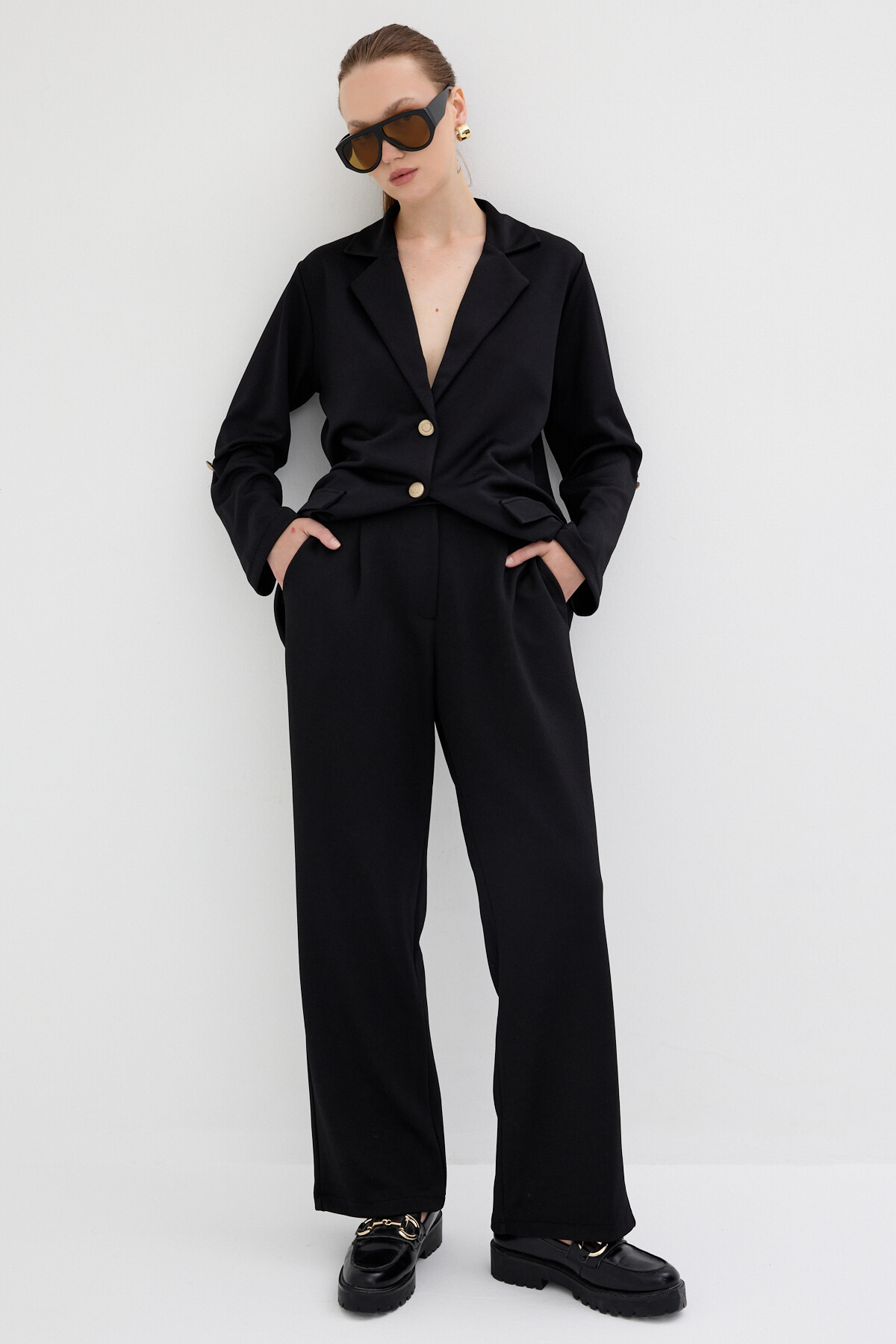 Siyah Kadın Ceket ve Pantolon Takımı 8134A - 2