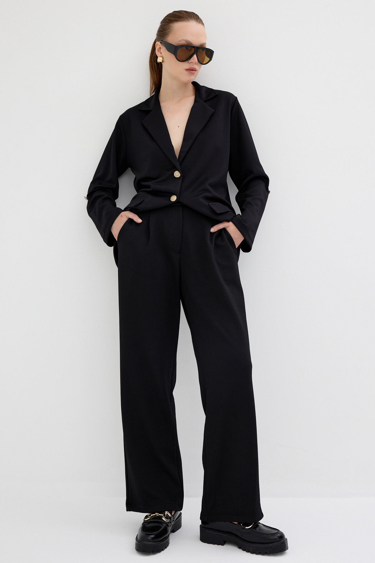 Siyah Kadın Ceket ve Pantolon Takımı 8134A - 6