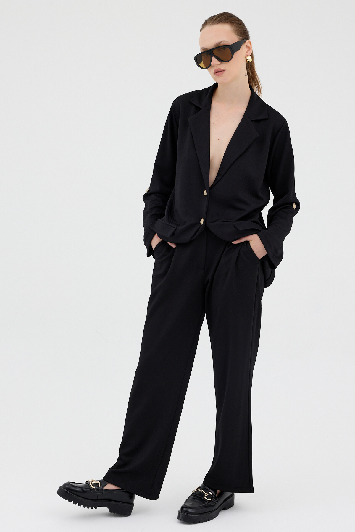 Siyah Kadın Ceket ve Pantolon Takımı 8134A - 7