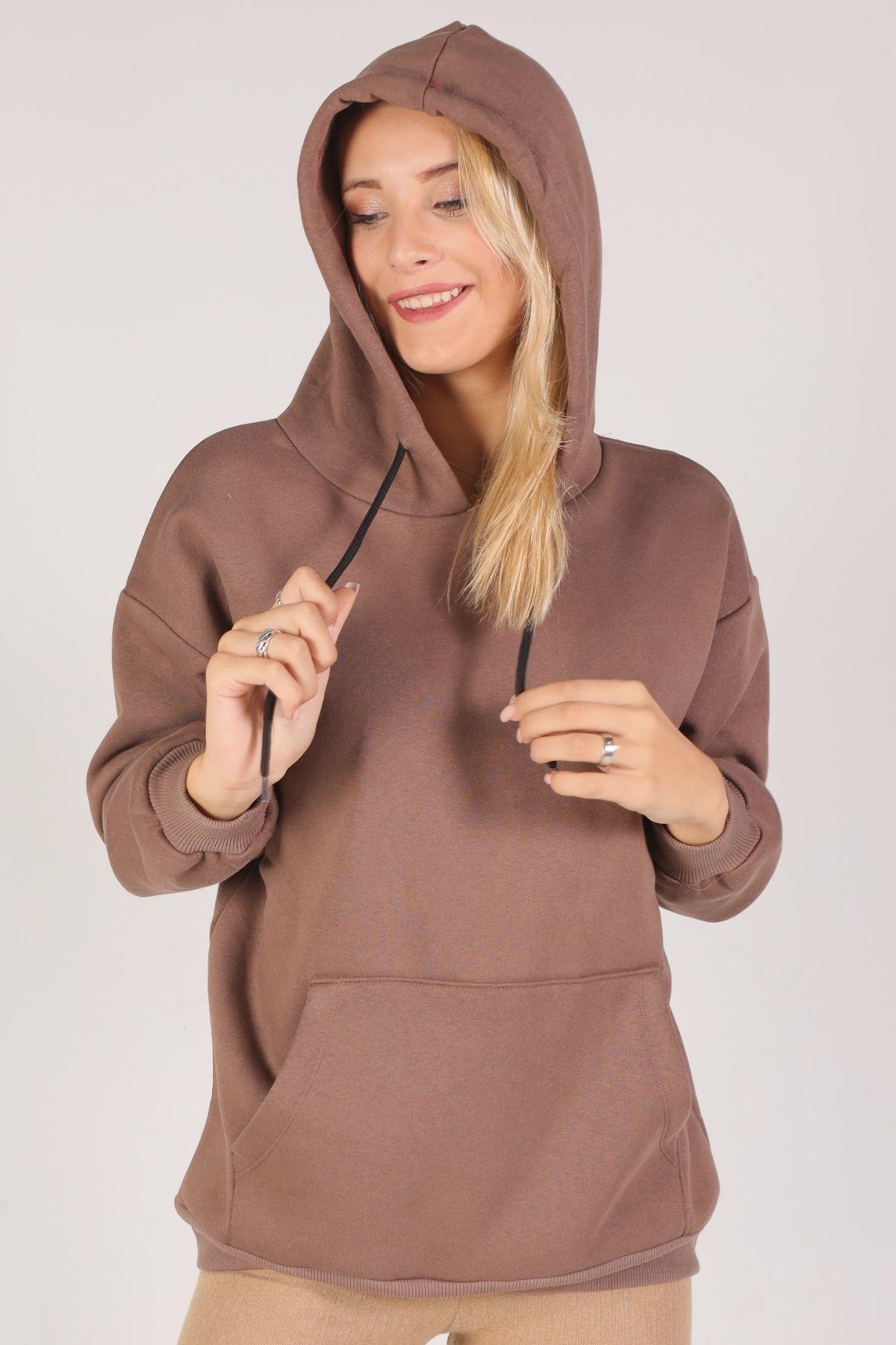 8135M Oversize Bağcıklı Sweat Acı Kahve - 1