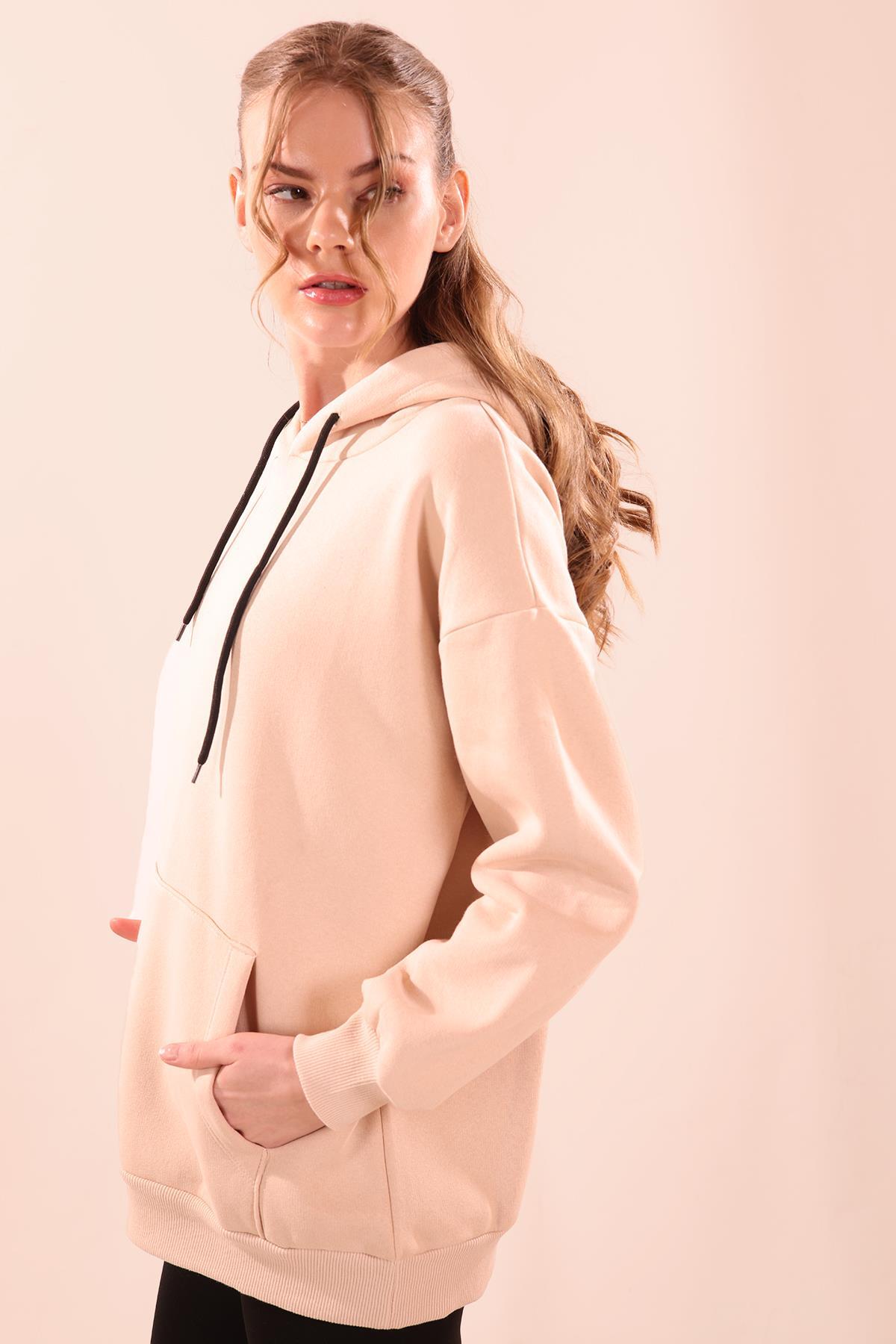 8135M Oversize Bağcıklı Sweat Bej - 2