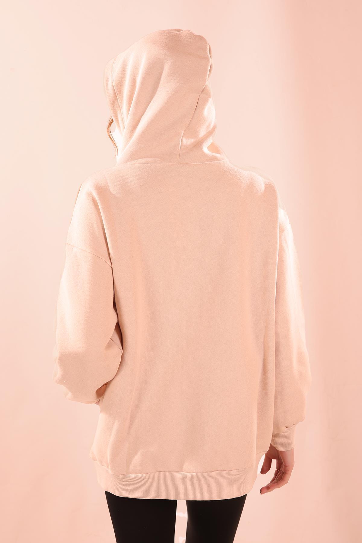 8135M Oversize Bağcıklı Sweat Bej - 3