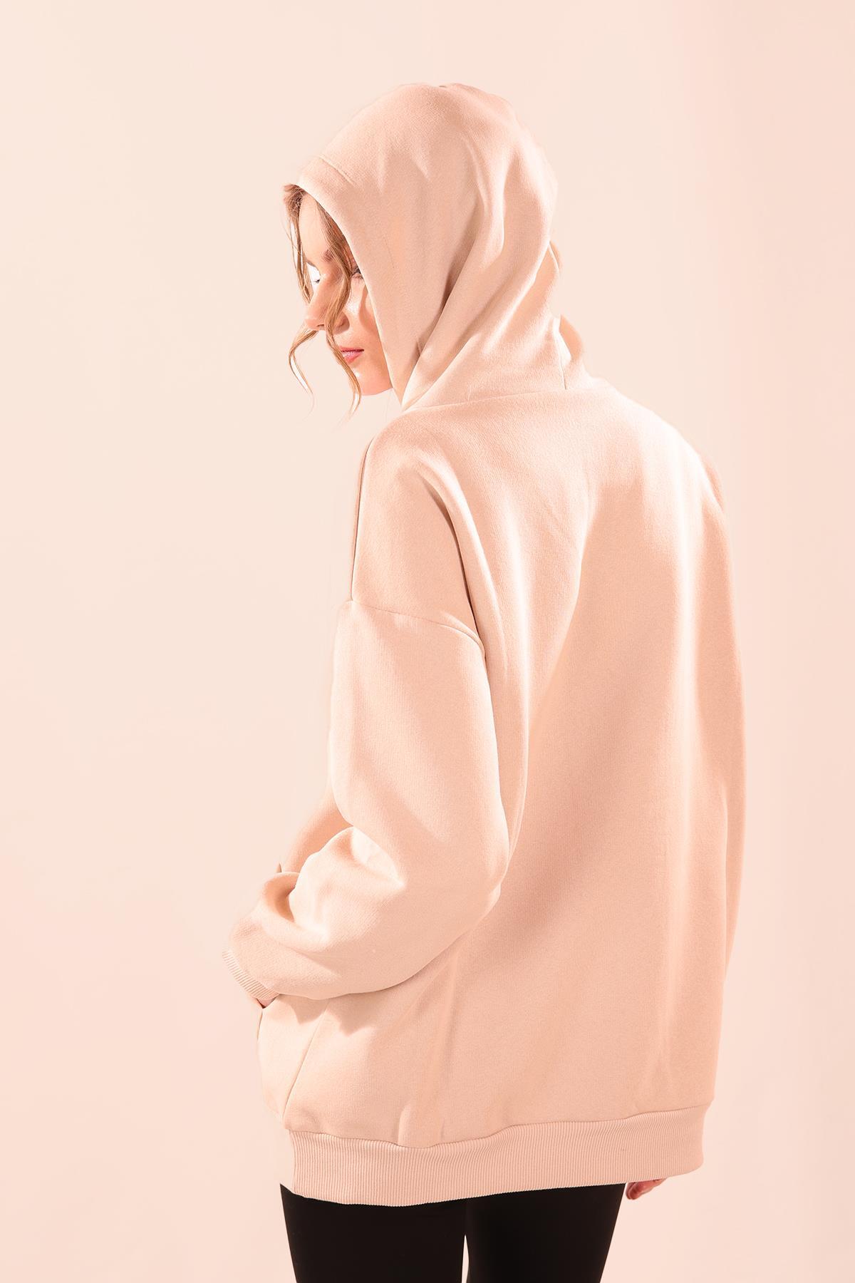 Bej Oversize Bağcıklı Sweat 8135M - 4