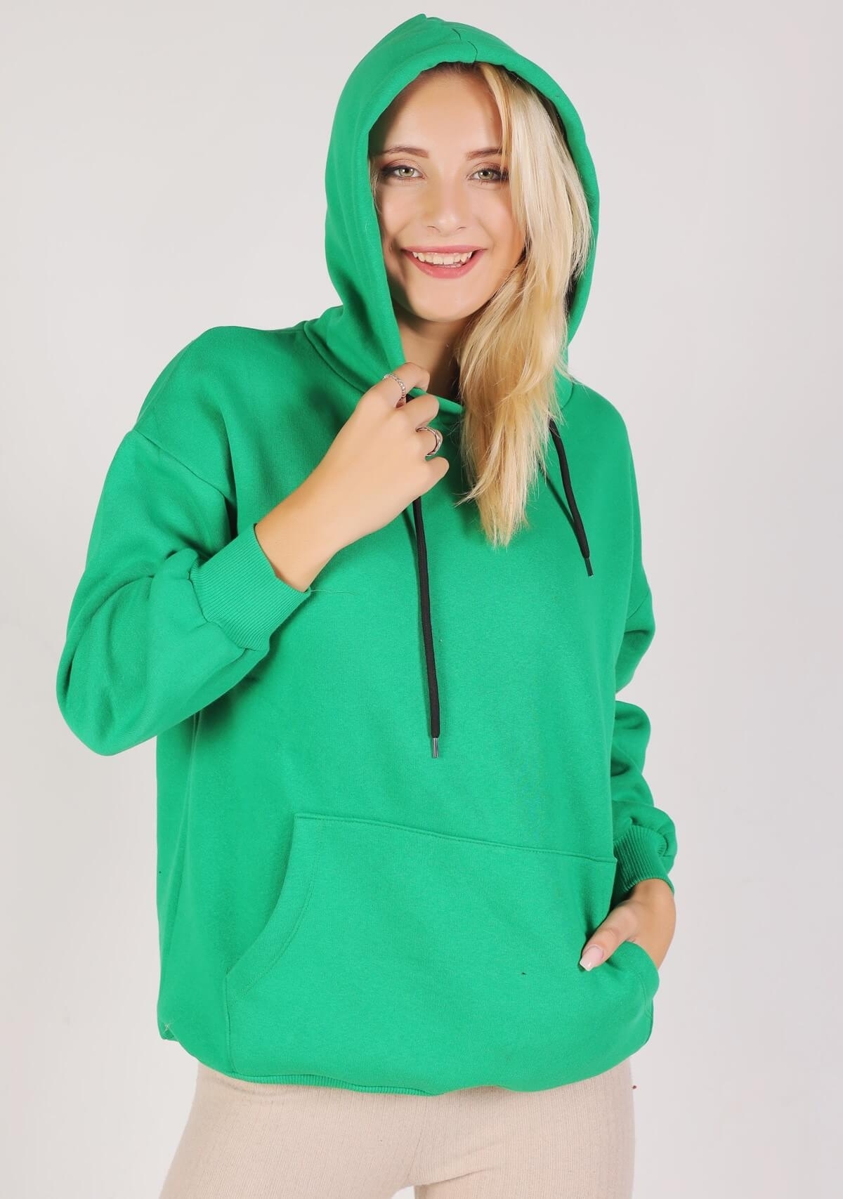 Benetton Yeşili Oversize Bağcıklı Sweat 8135M - 3