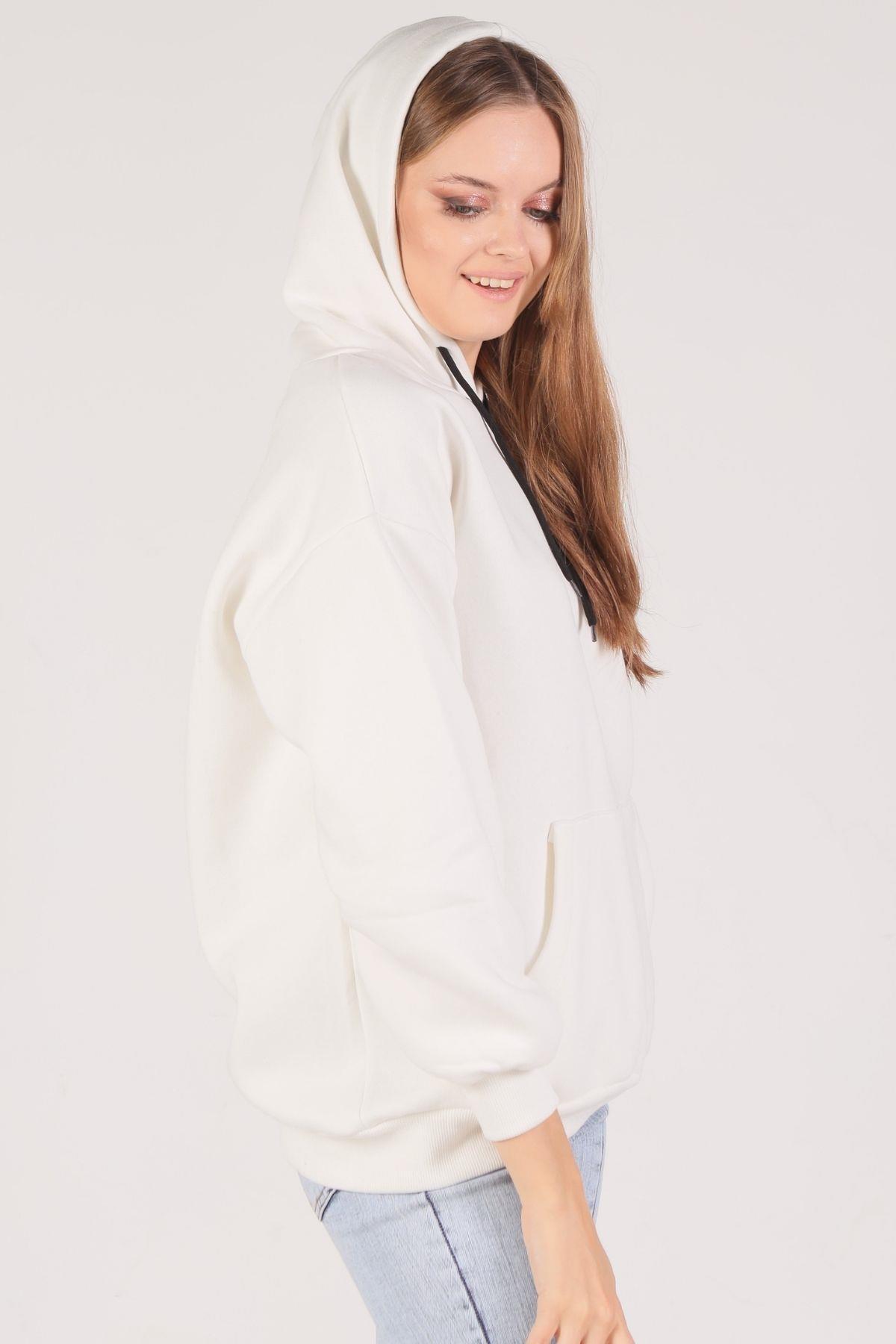 Ekru Oversize Bağcıklı Sweat 8135M - 2