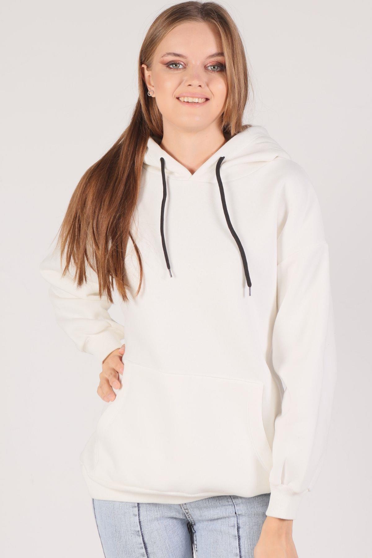 Ekru Oversize Bağcıklı Sweat 8135M - 1