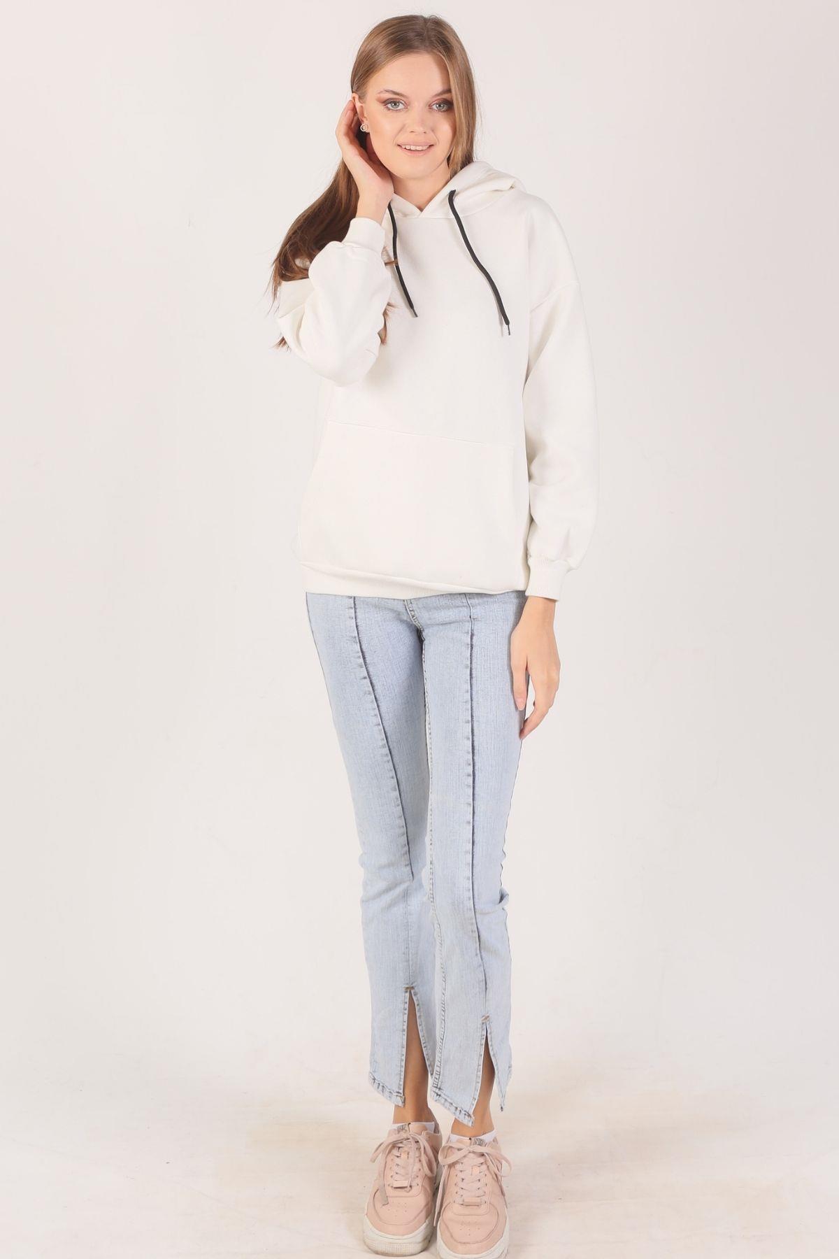 Ekru Oversize Bağcıklı Sweat 8135M - 4