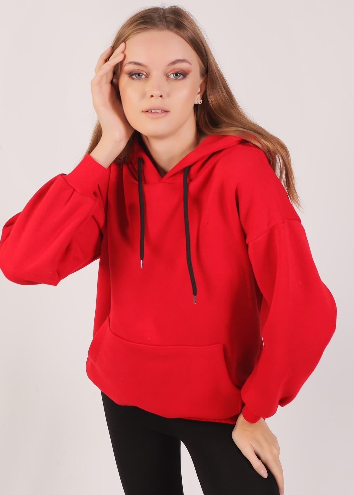 Kırmızı Oversize Bağcıklı Sweat 8135M - 1
