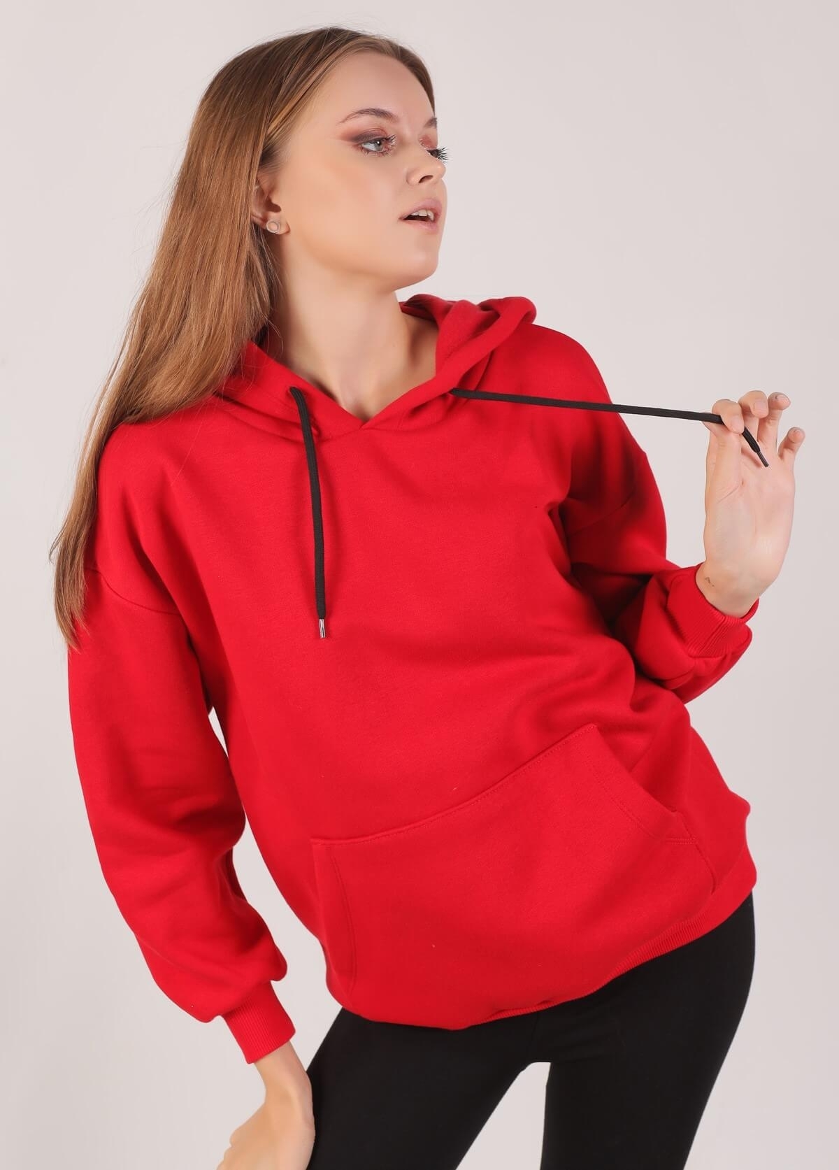 Kırmızı Oversize Bağcıklı Sweat 8135M - 3