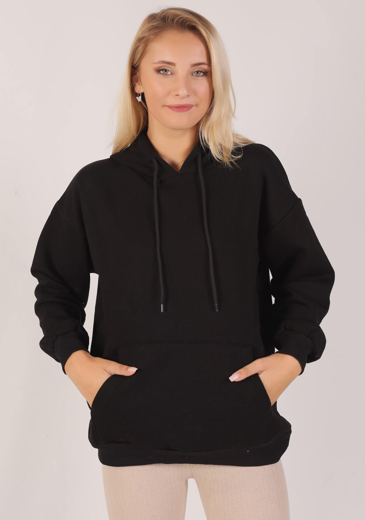 Siyah Oversize Bağcıklı Sweat 8135M - 1