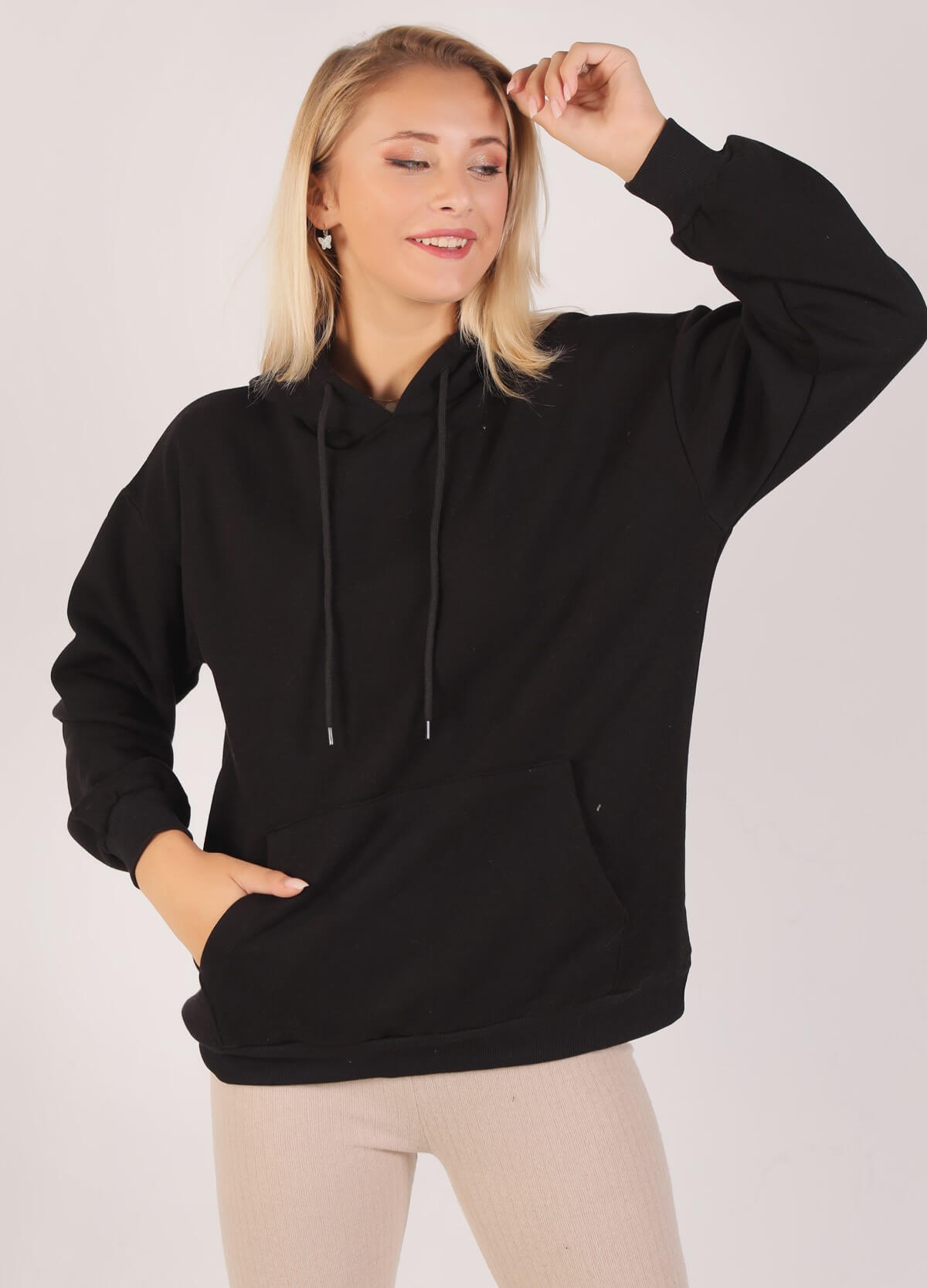 Siyah Oversize Bağcıklı Sweat 8135M - 2