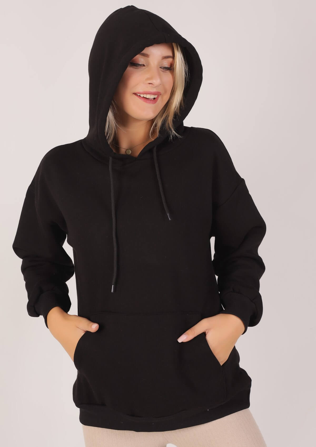 Siyah Oversize Bağcıklı Sweat 8135M - 3