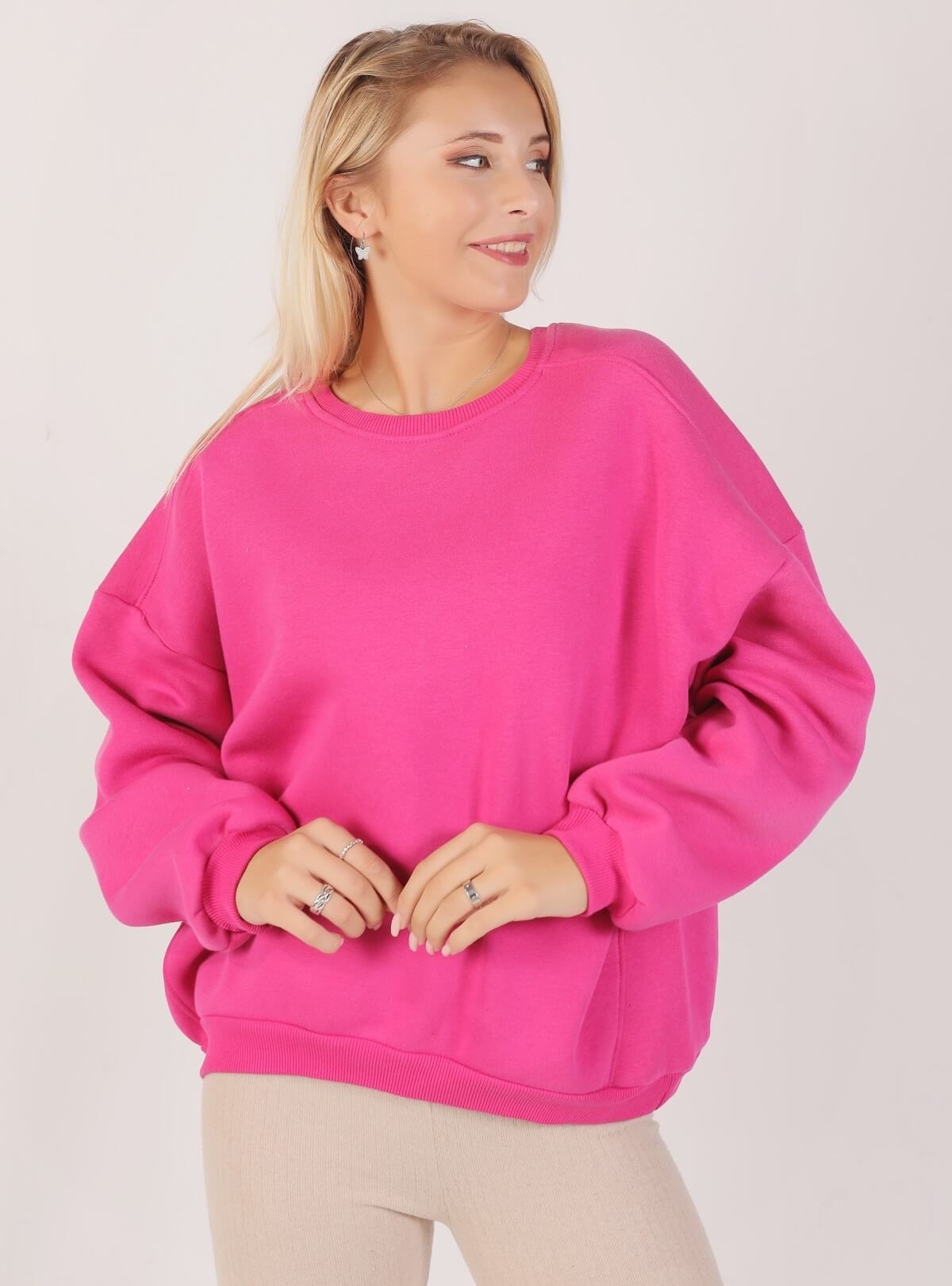 Fuşya Oversize Bisiklet Yaka Sweat 8138M - 2