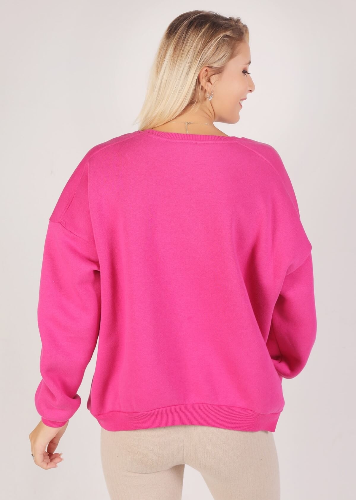 Fuşya Oversize Bisiklet Yaka Sweat 8138M - 3