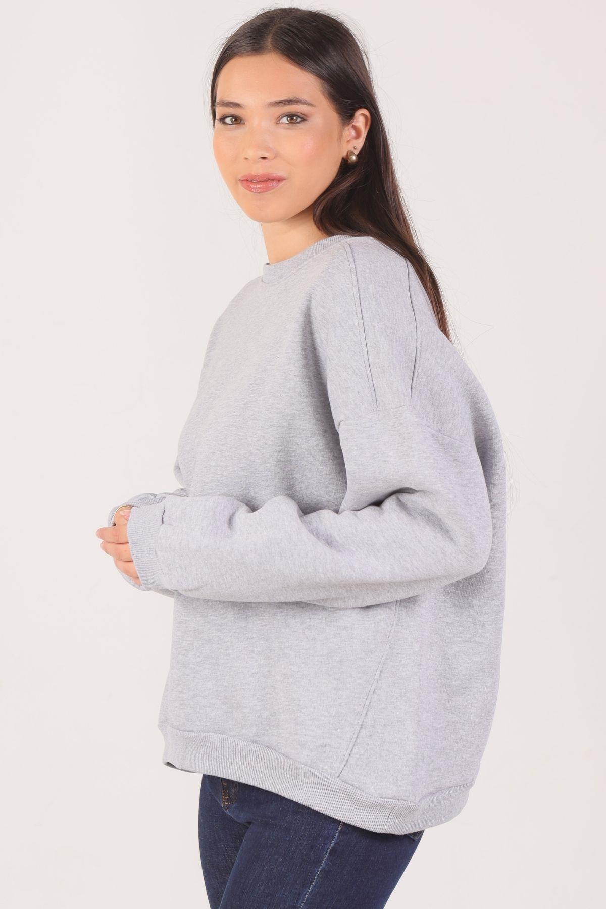 Gri Oversize Bisiklet Yaka Sweat 8138M - 2