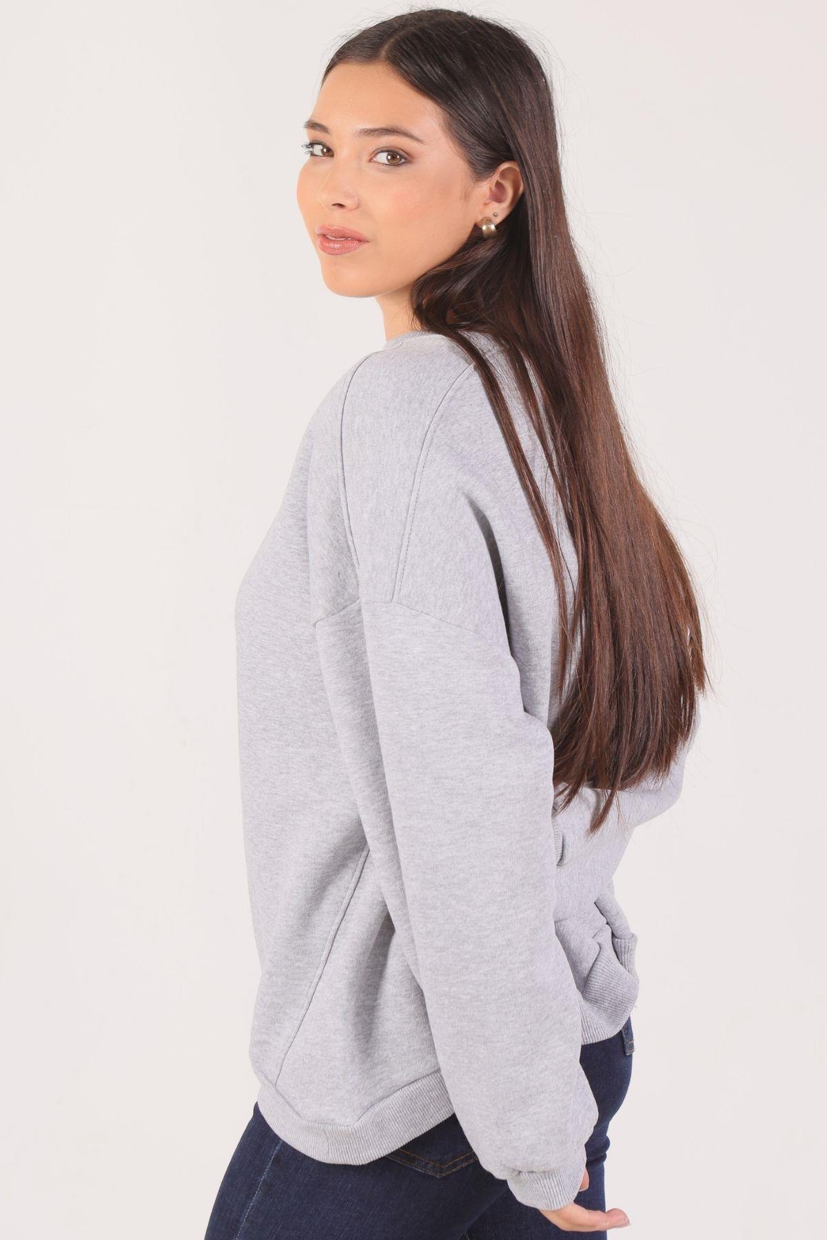 8138M Oversize Bisiklet Yaka Sweat Gri - 3
