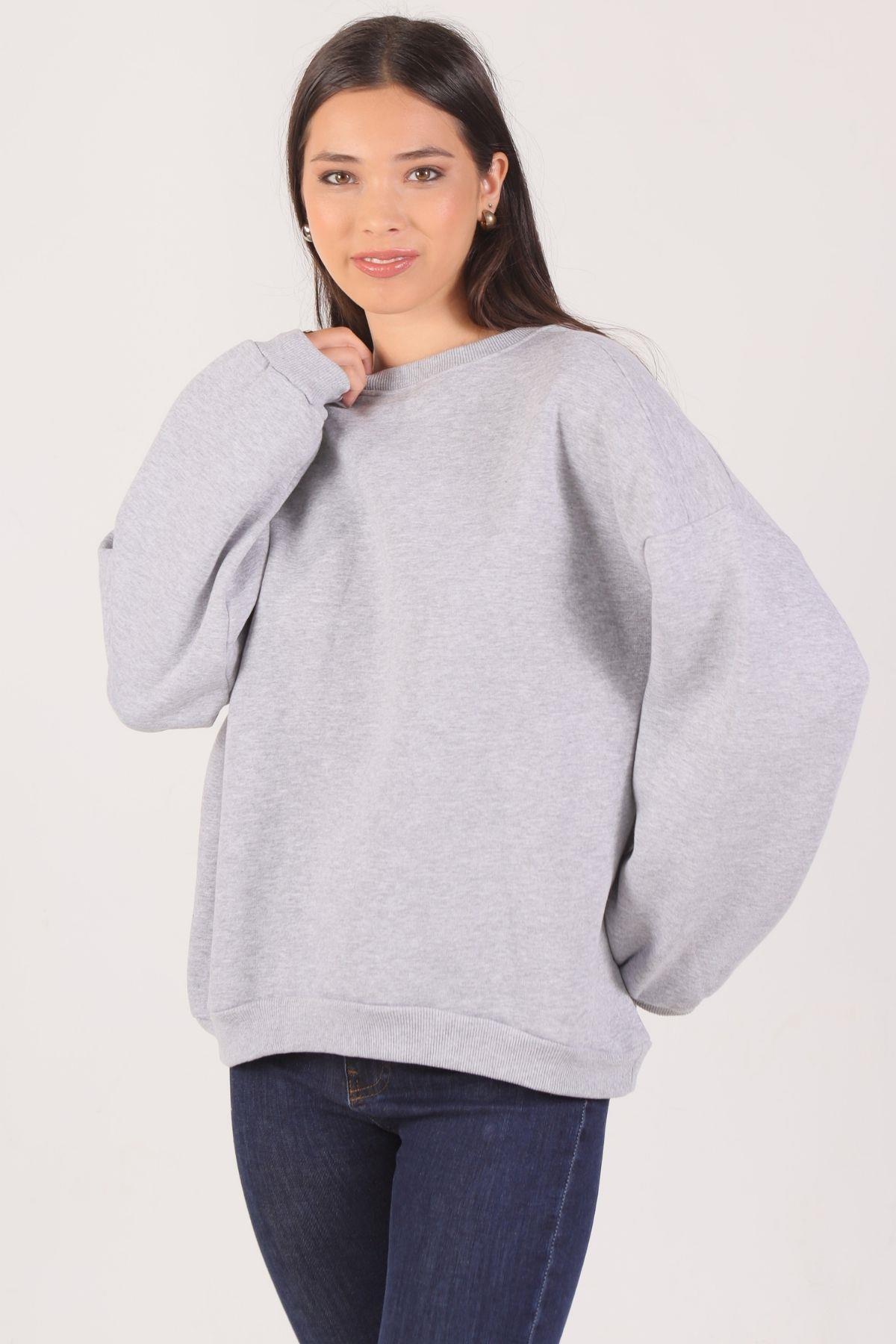 Gri Oversize Bisiklet Yaka Sweat 8138M - 1