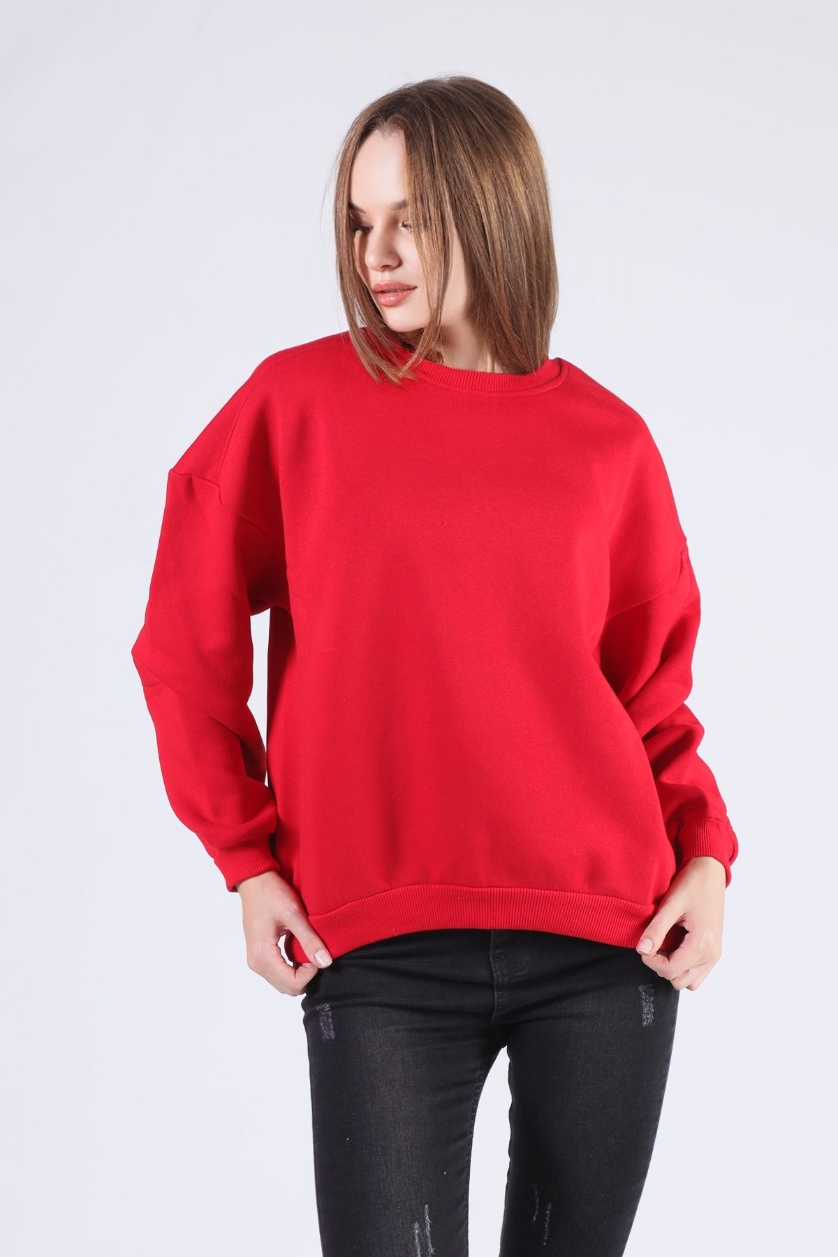 Kırmızı Oversize Bisiklet Yaka Sweat 8138M - 1