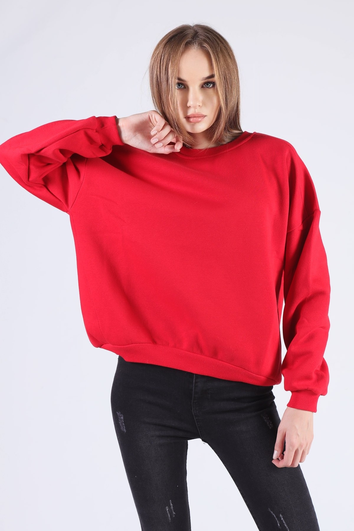 Kırmızı Oversize Bisiklet Yaka Sweat 8138M - 2