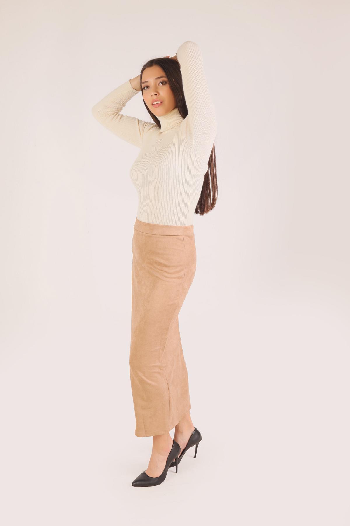 8140M Süet Kalem Etek Bej 