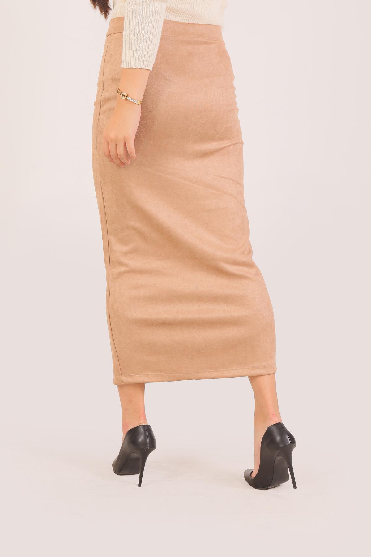 Bej Süet Kalem Etek 8140M - 2