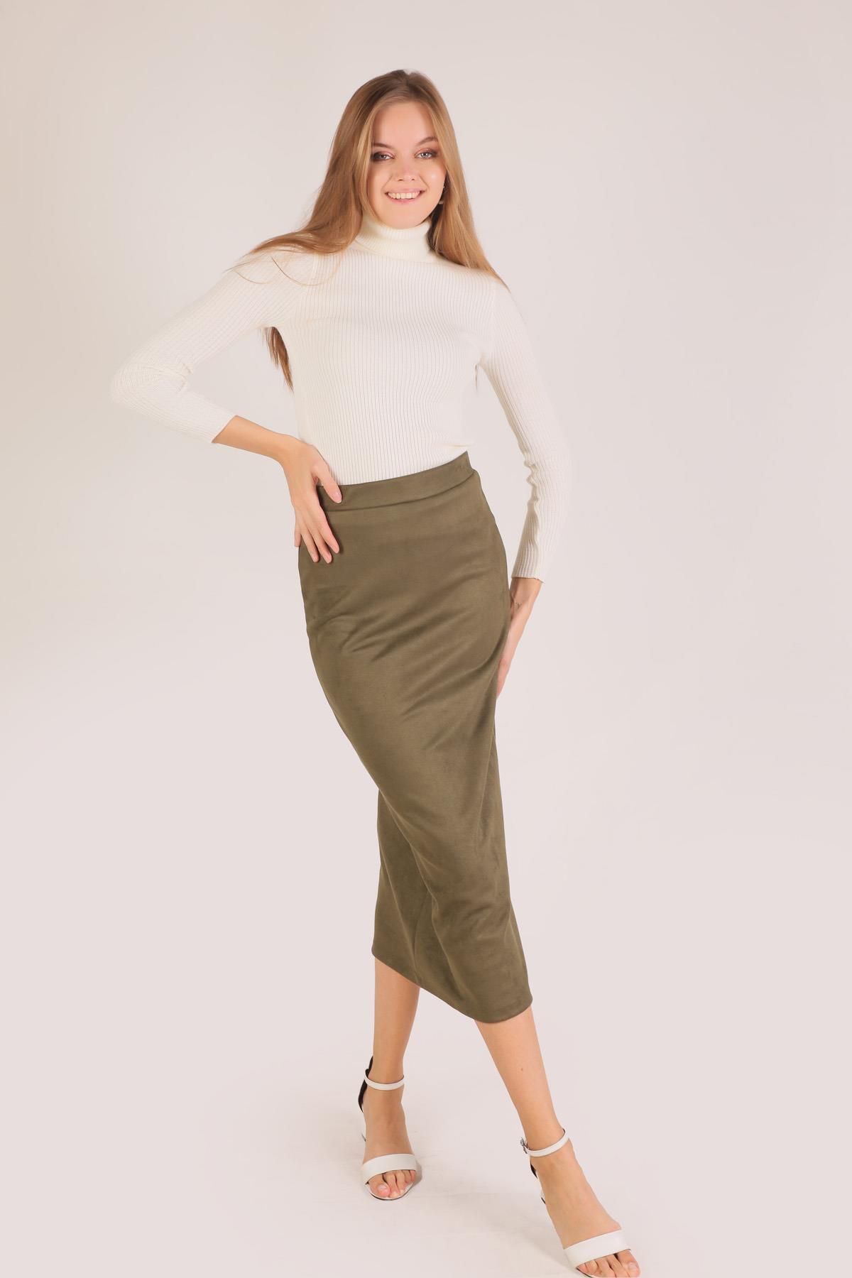 8140M Süet Kalem Etek Haki - 1