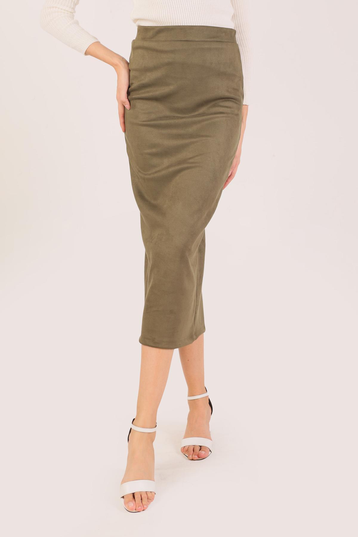 Haki Süet Kalem Etek 8140M - 3