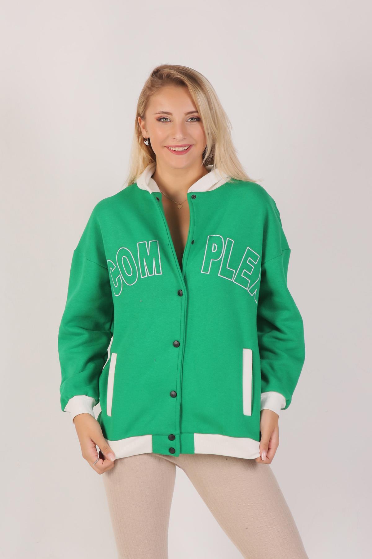 8143M Complex Baskı Kapüşonlu Sweat Benetton Yeşili 