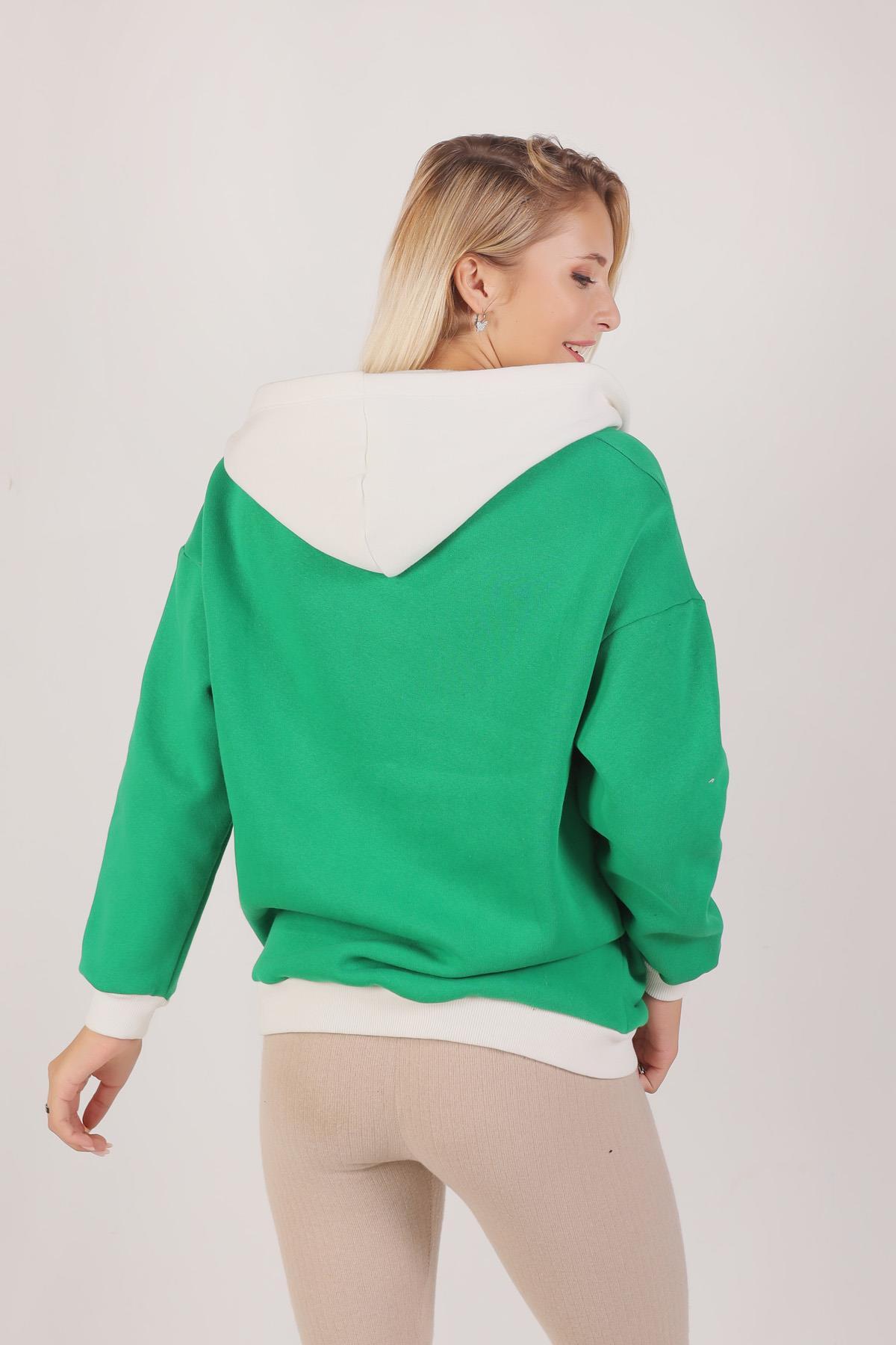 Benetton Yeşili Complex Baskı Kapüşonlu Sweat 8143M - 3