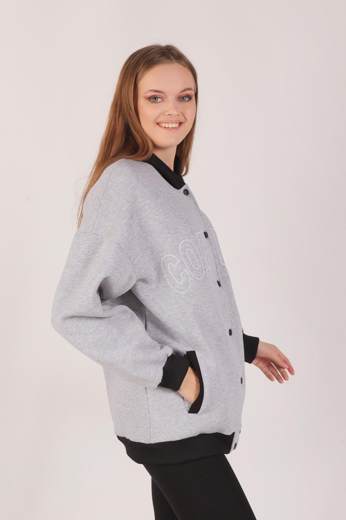 8143M Complex Baskı Kapüşonlu Sweat Gri - 3