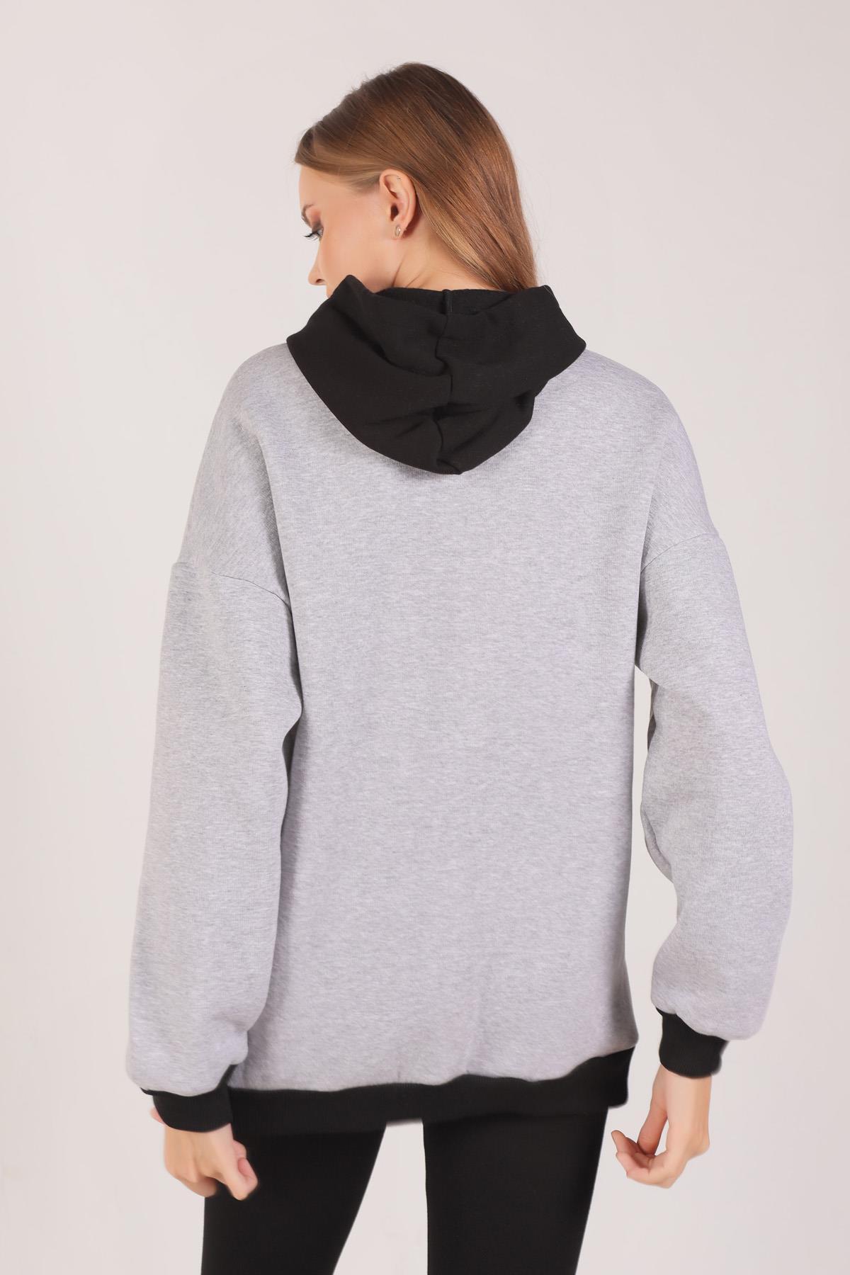 8143M Complex Baskı Kapüşonlu Sweat Gri - 4