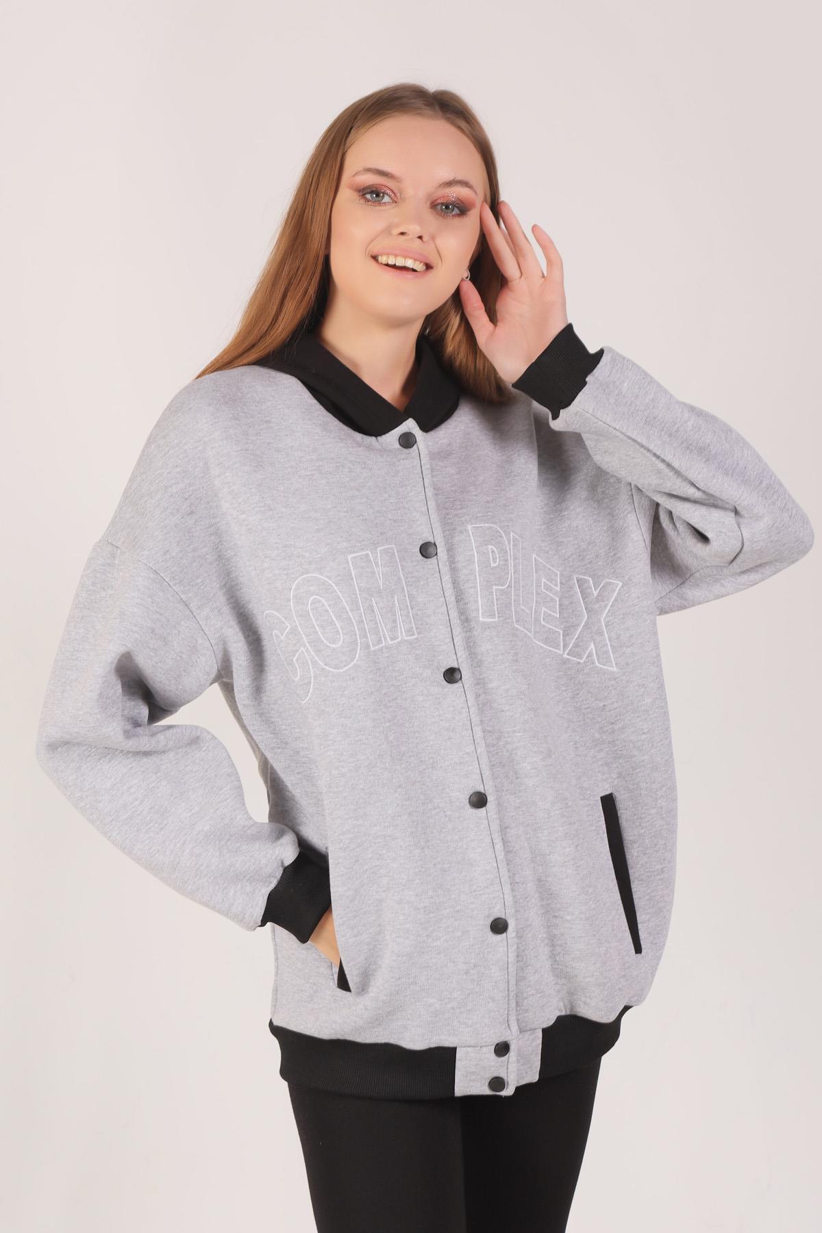 8143M Complex Baskı Kapüşonlu Sweat Gri - 1