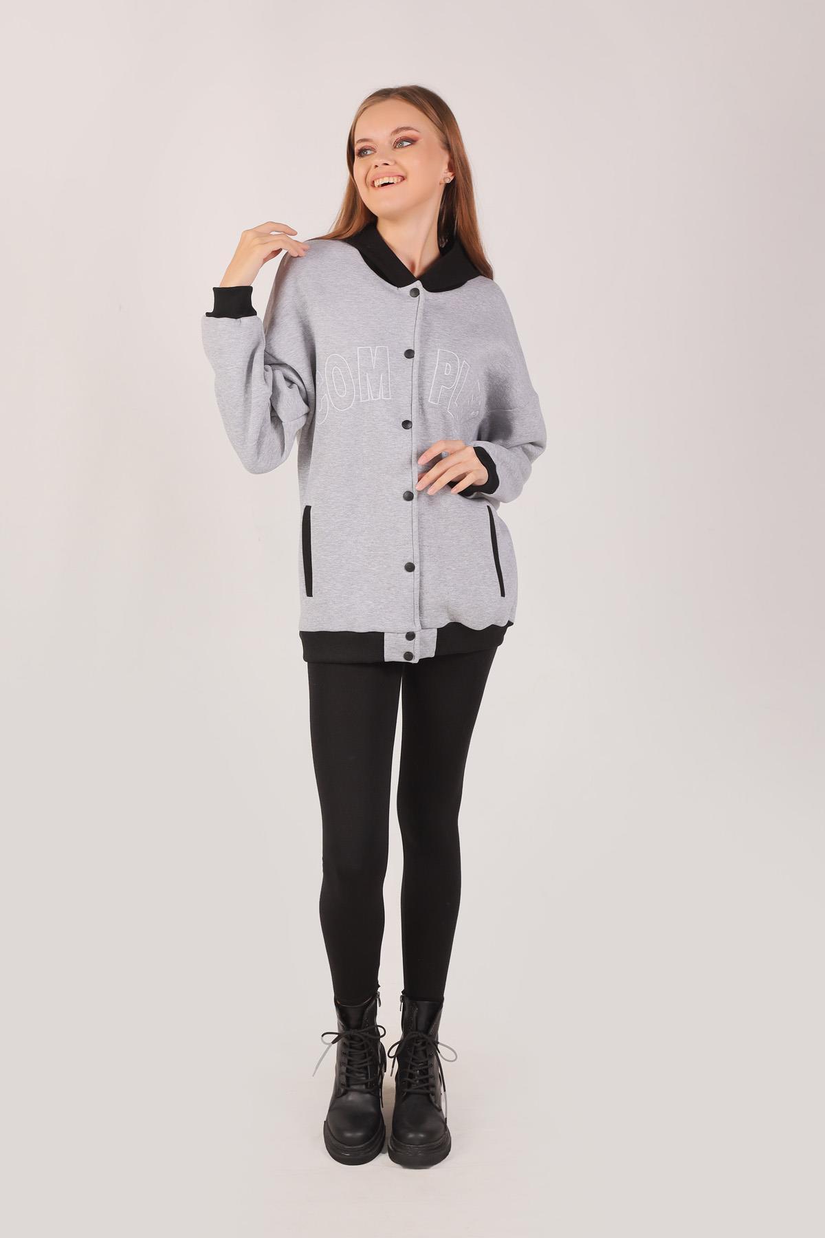 Gri Complex Baskı Kapüşonlu Sweat 8143M - 2