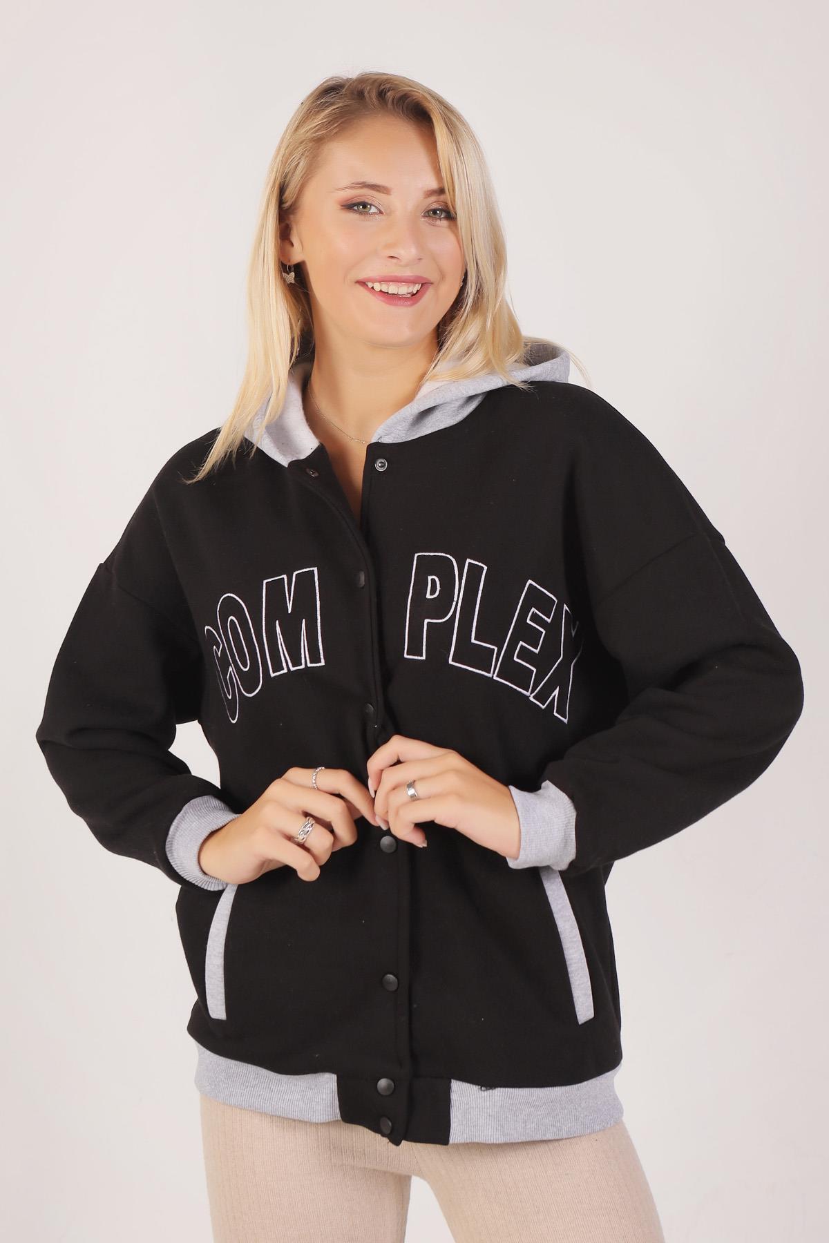 8143M Complex Baskı Kapüşonlu Sweat Siyah 