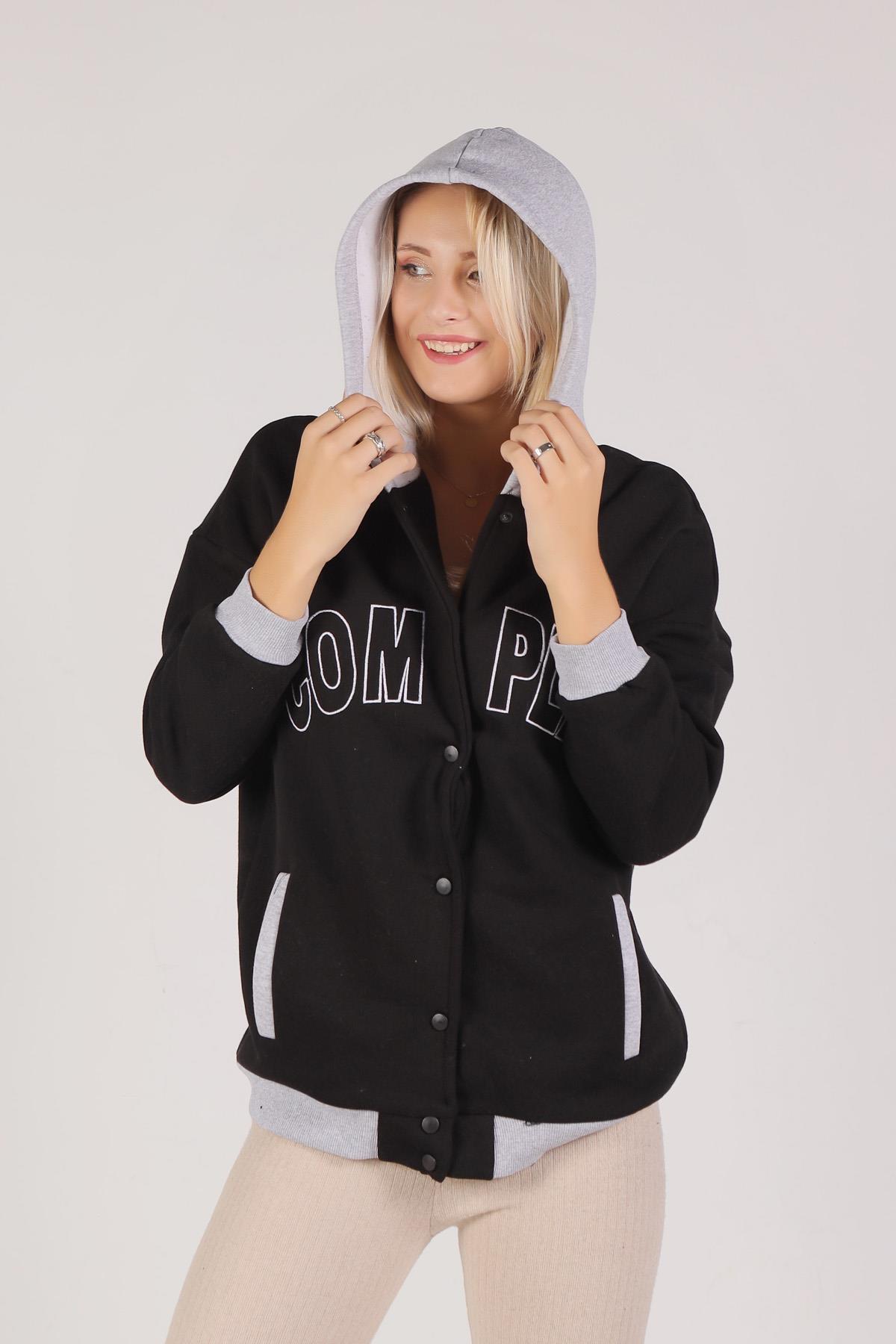 8143M Complex Baskı Kapüşonlu Sweat Siyah - 4