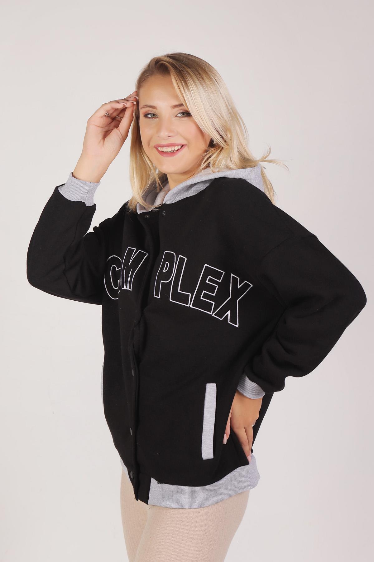 Siyah Complex Baskı Kapüşonlu Sweat 8143M - 2