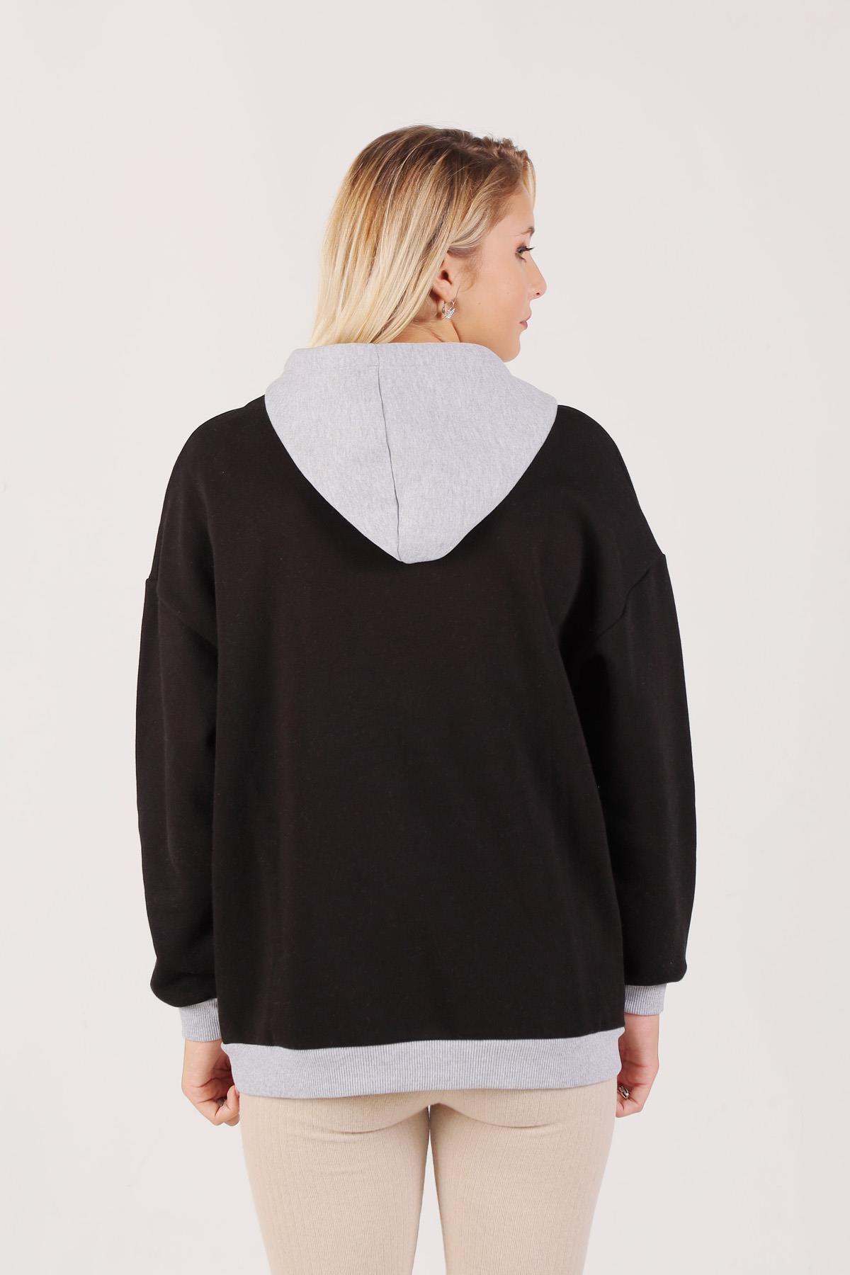 Siyah Complex Baskı Kapüşonlu Sweat 8143M - 3