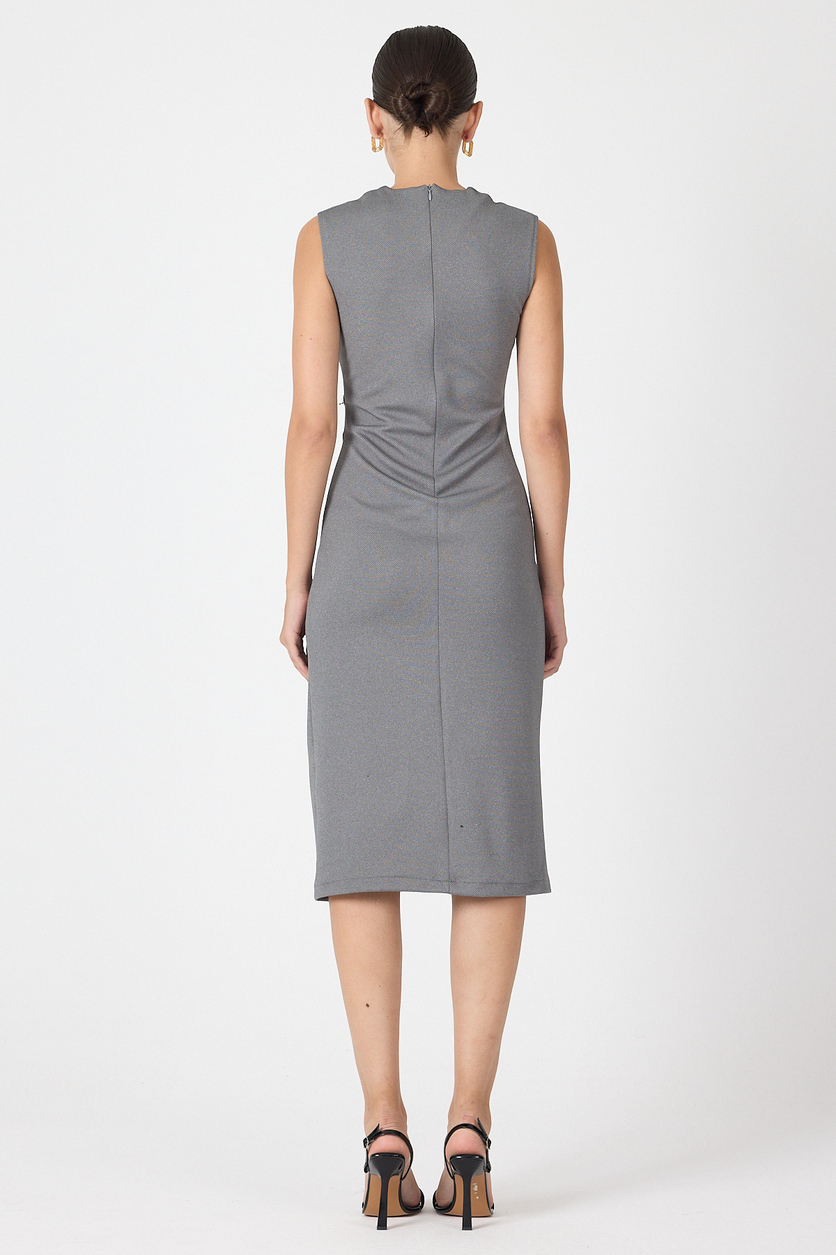 Antrasit Gri Kalp Tokalı Midi Elbise 8144A - 5