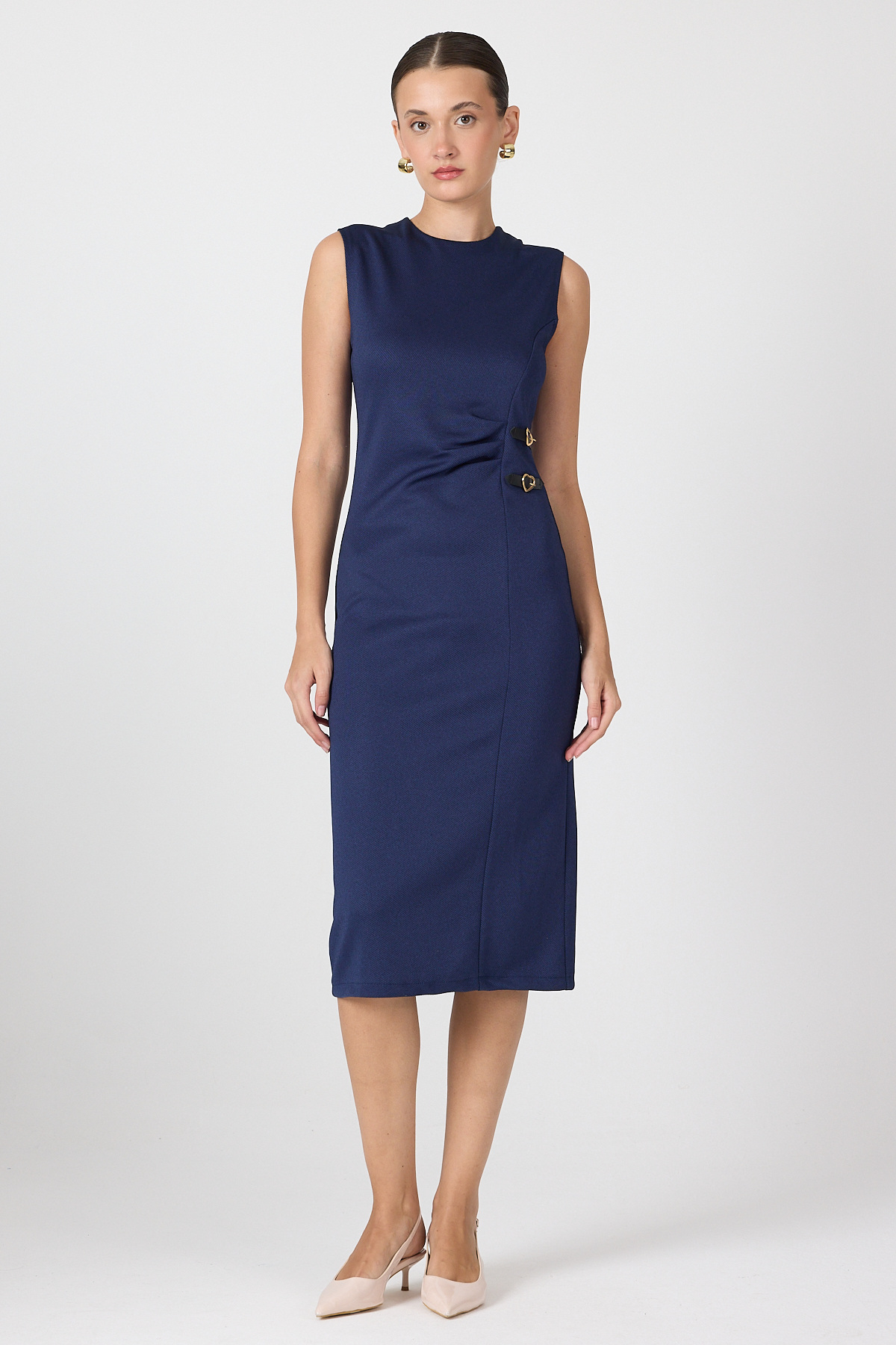 Laci Gri Kalp Tokalı Midi Elbise 8144A - RAYS