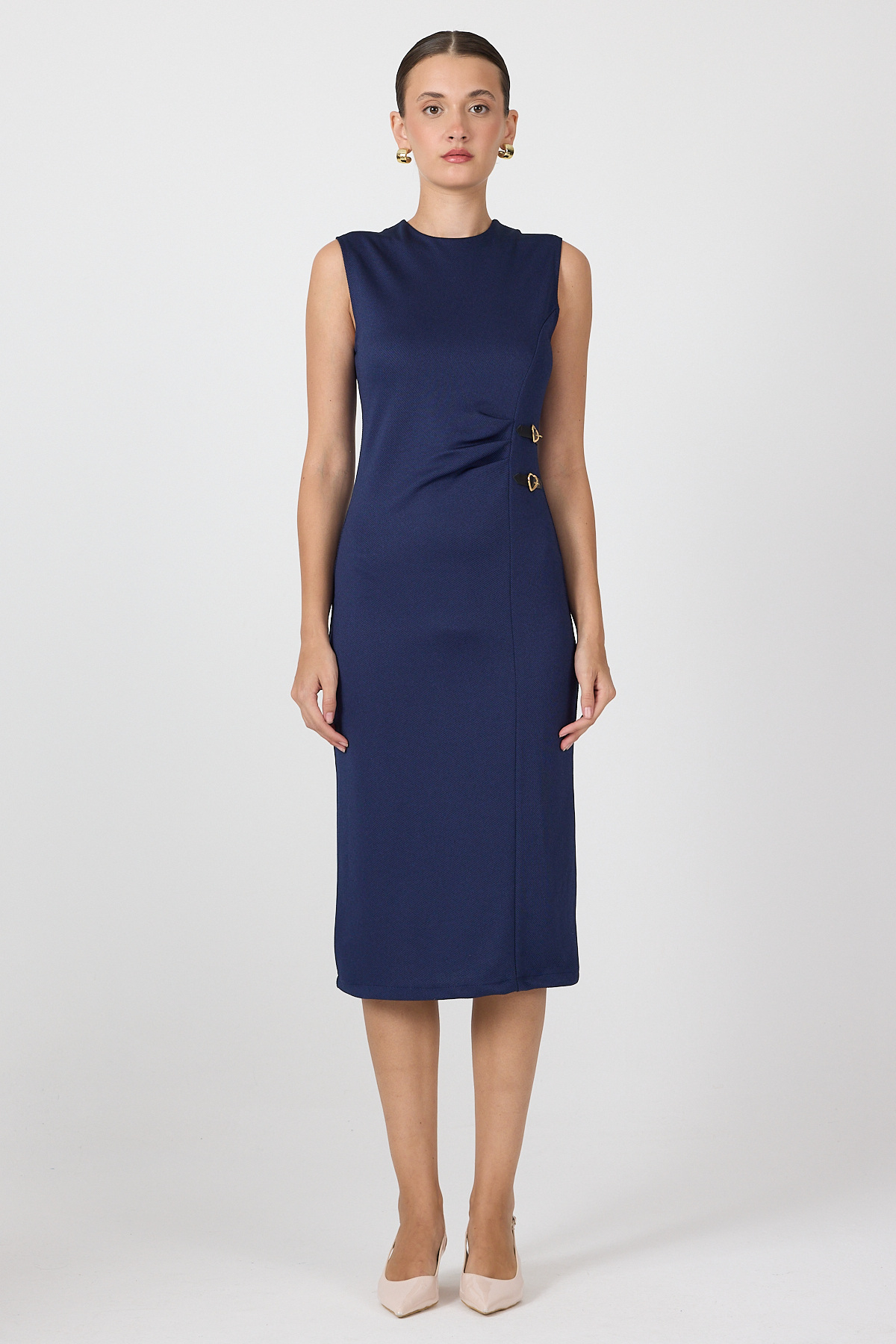 Laci Gri Kalp Tokalı Midi Elbise 8144A - RAYS