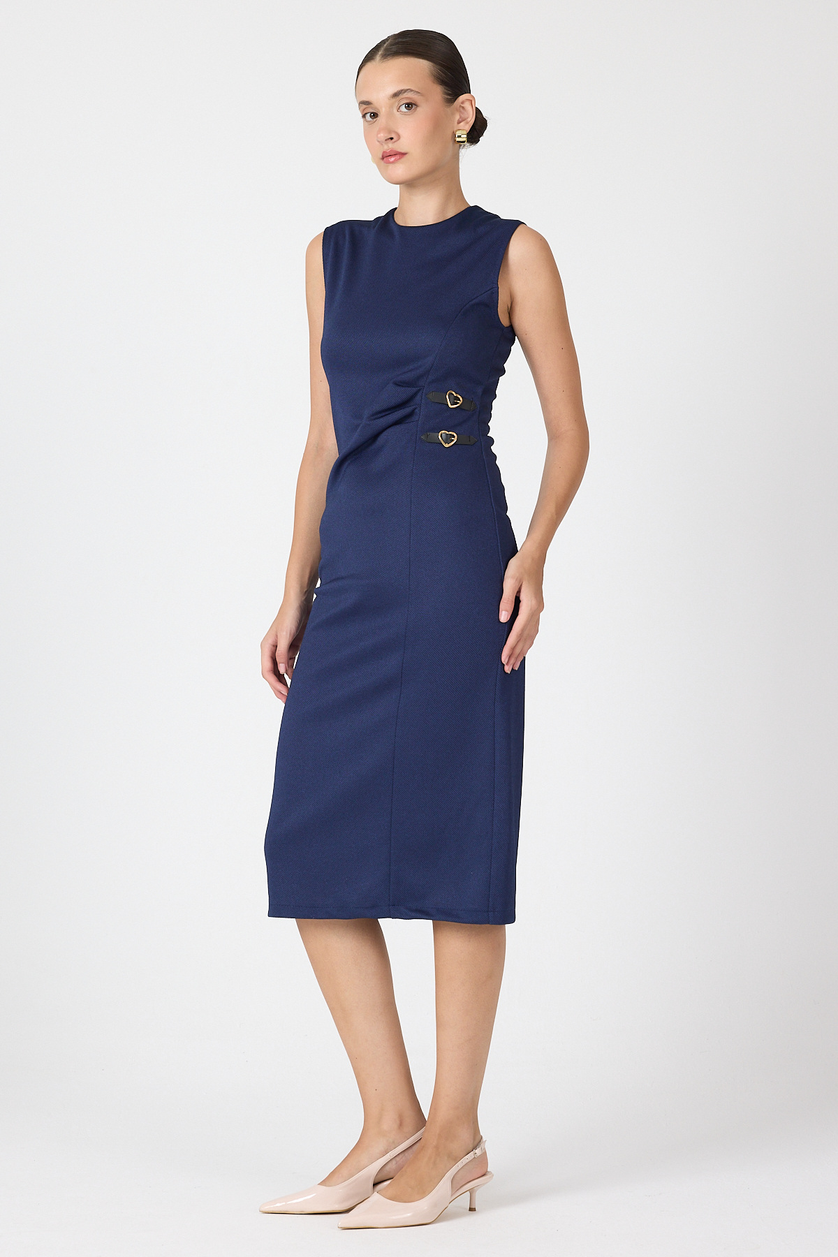 Laci Gri Kalp Tokalı Midi Elbise 8144A - 3