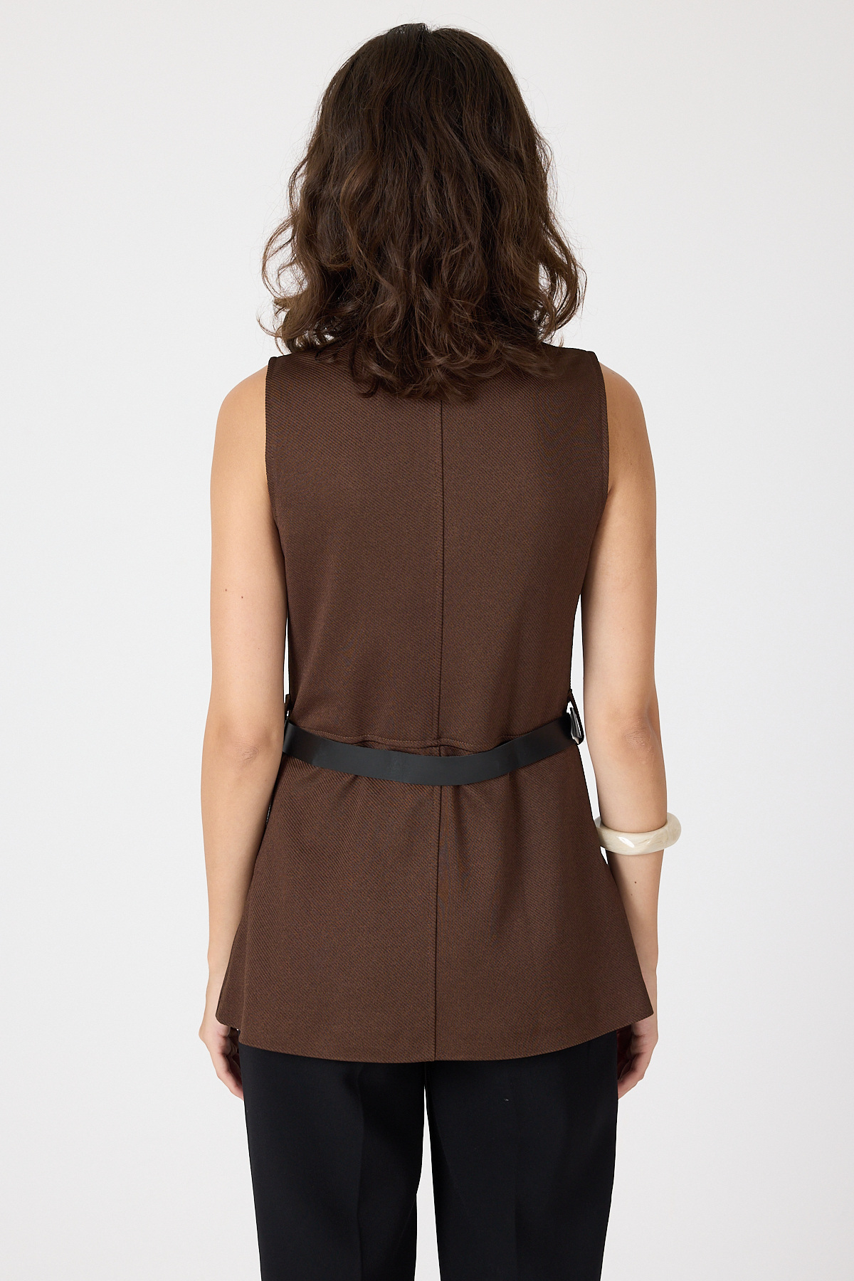 Kahve Gold Düğmeli Kemerli Yelek 8145A - 5