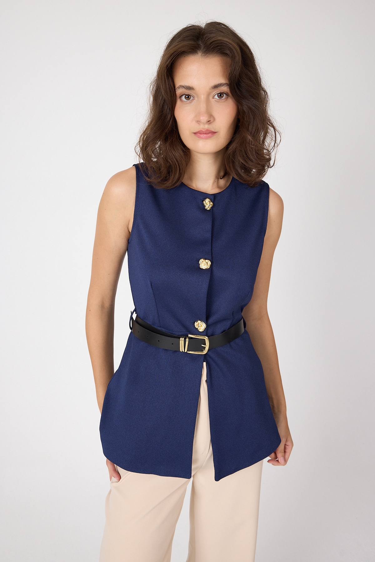 Laci Gold Düğmeli Kemerli Yelek 8145A - 1