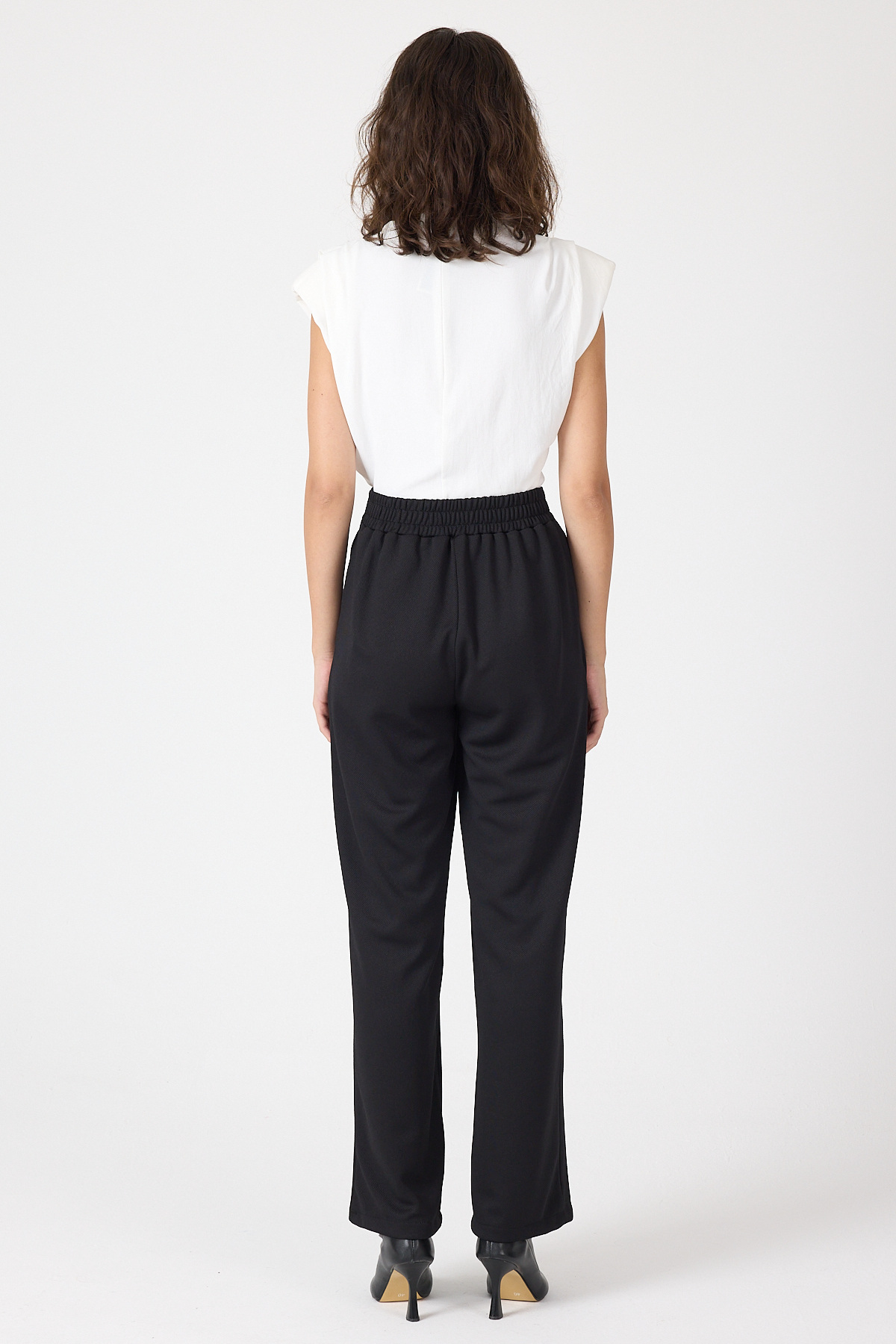 Siyah Kemerli Yüksek Bel Bol Paça Kadın Pantolon 8147A - 5