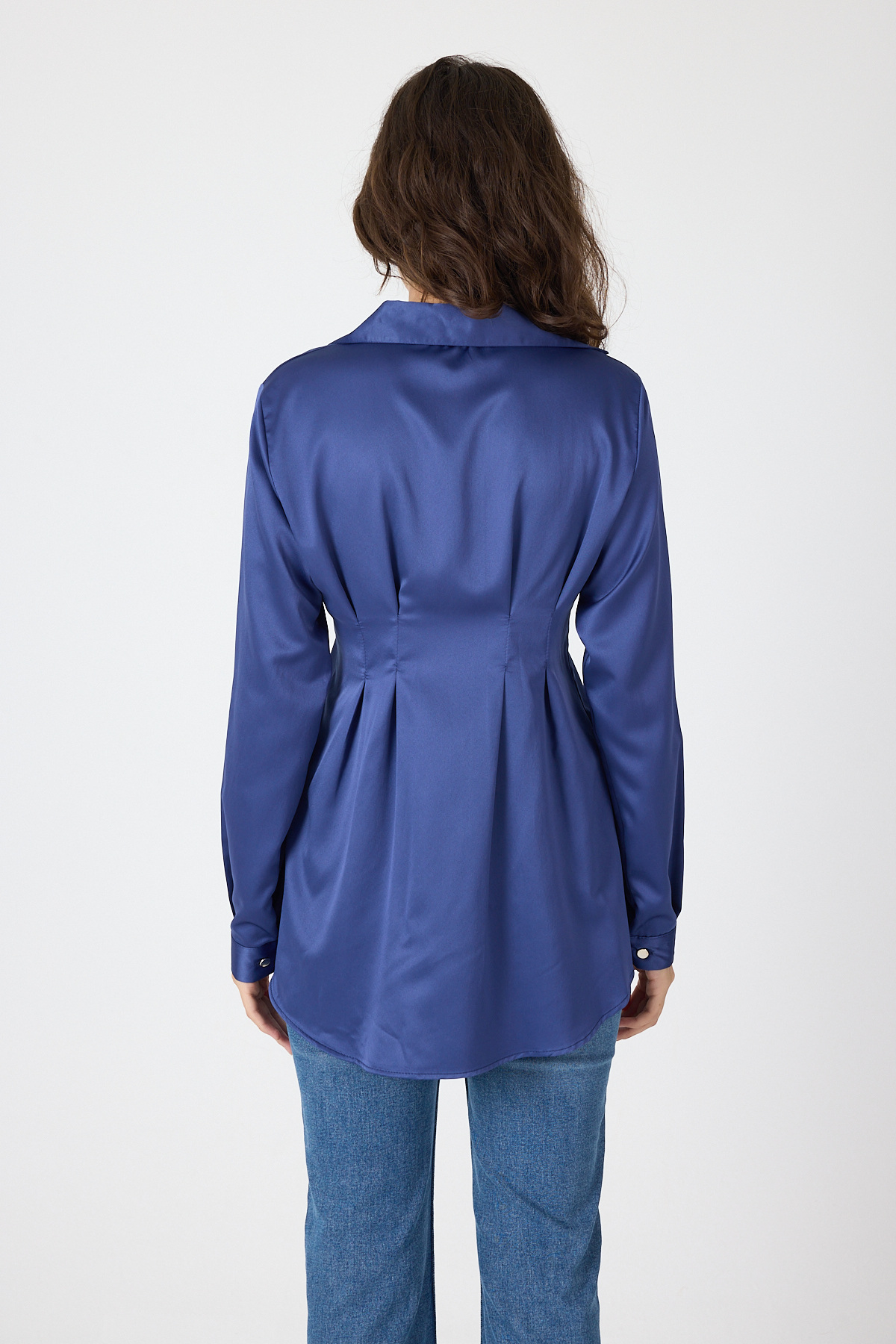 Laci Kruvaze Kesim Taş İşlemeli Kadın Saten Gömlek 8149A - 5